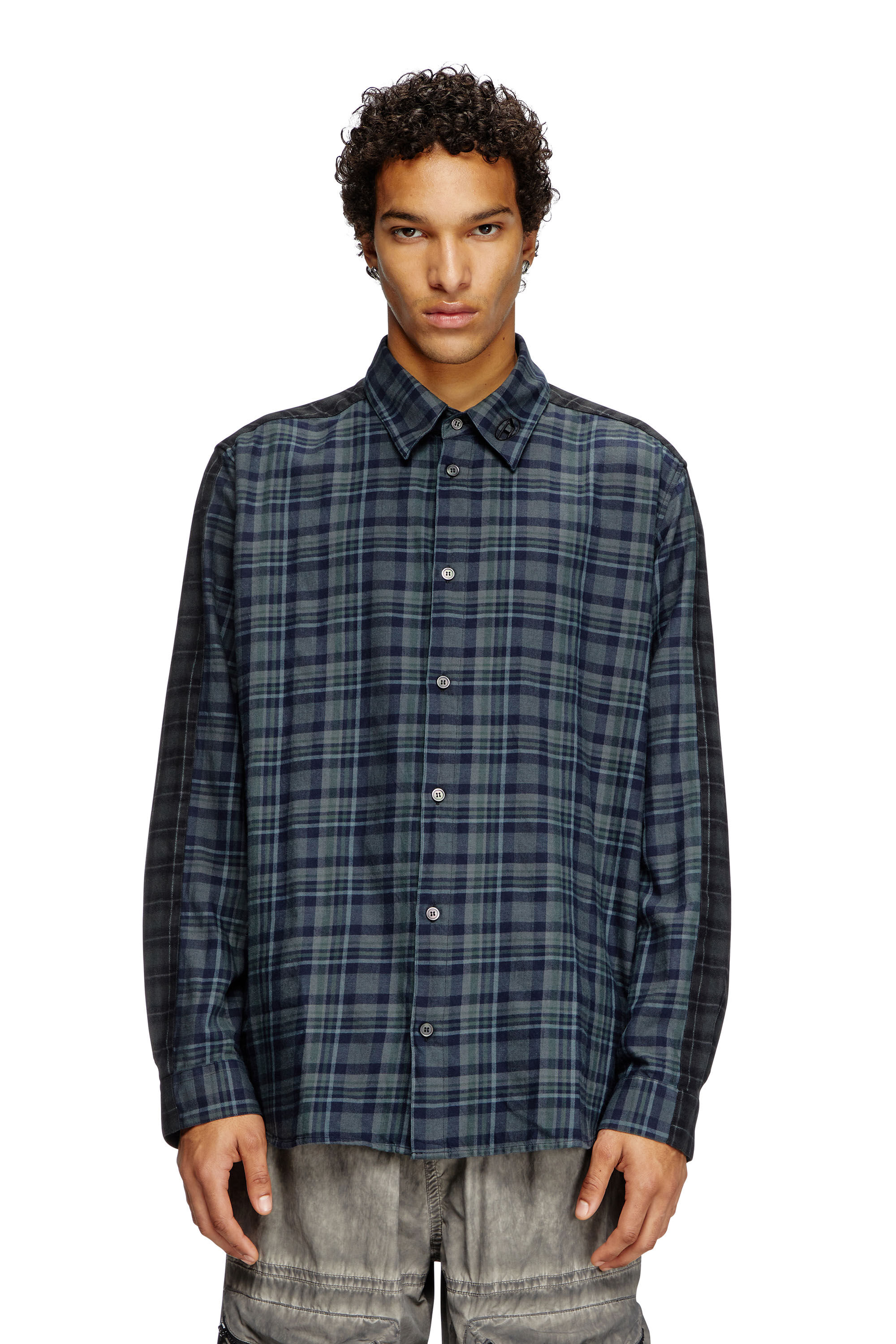 Diesel - S-SIMPLY-CHECK, Chemise en flanelle à carreaux épissée Homme in Polychrome - 3