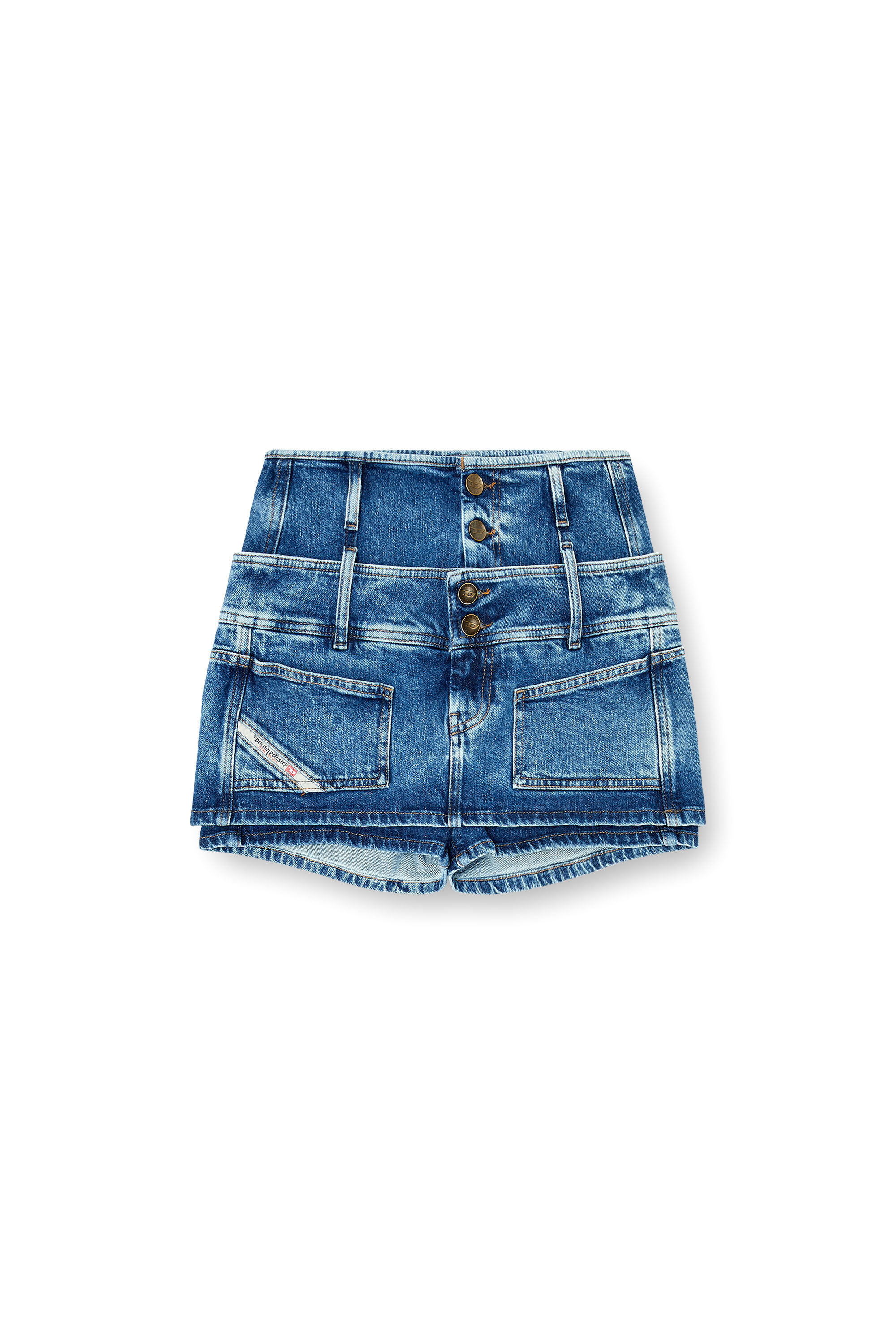 Diesel - DE-CORIVA-S, Damen Denim-Mini-Skort mit doppeltem Bund in Mittelblau - 2