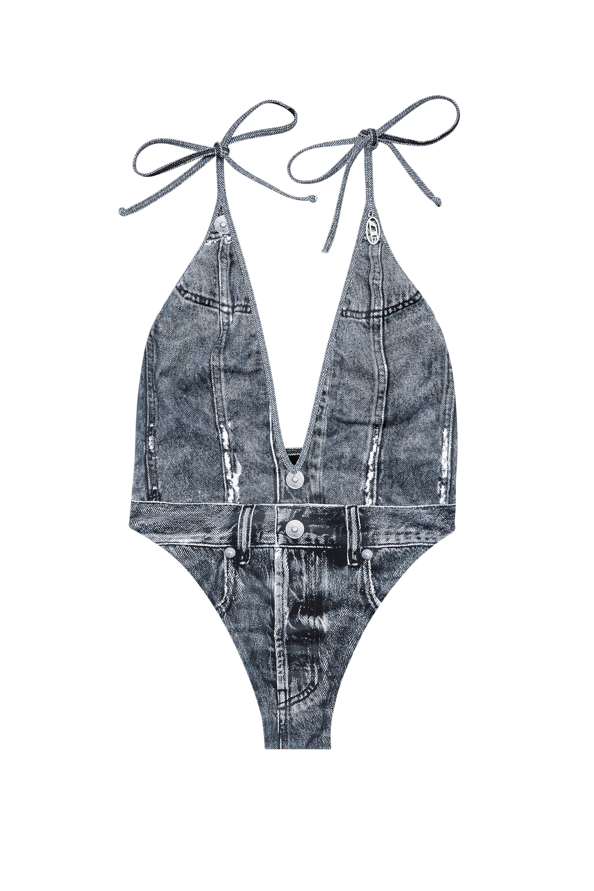 Diesel - KINSLEY-DNM, Maillot de bain plongeant avec effet trompe-l'œil denim Femme in Bleu - 6