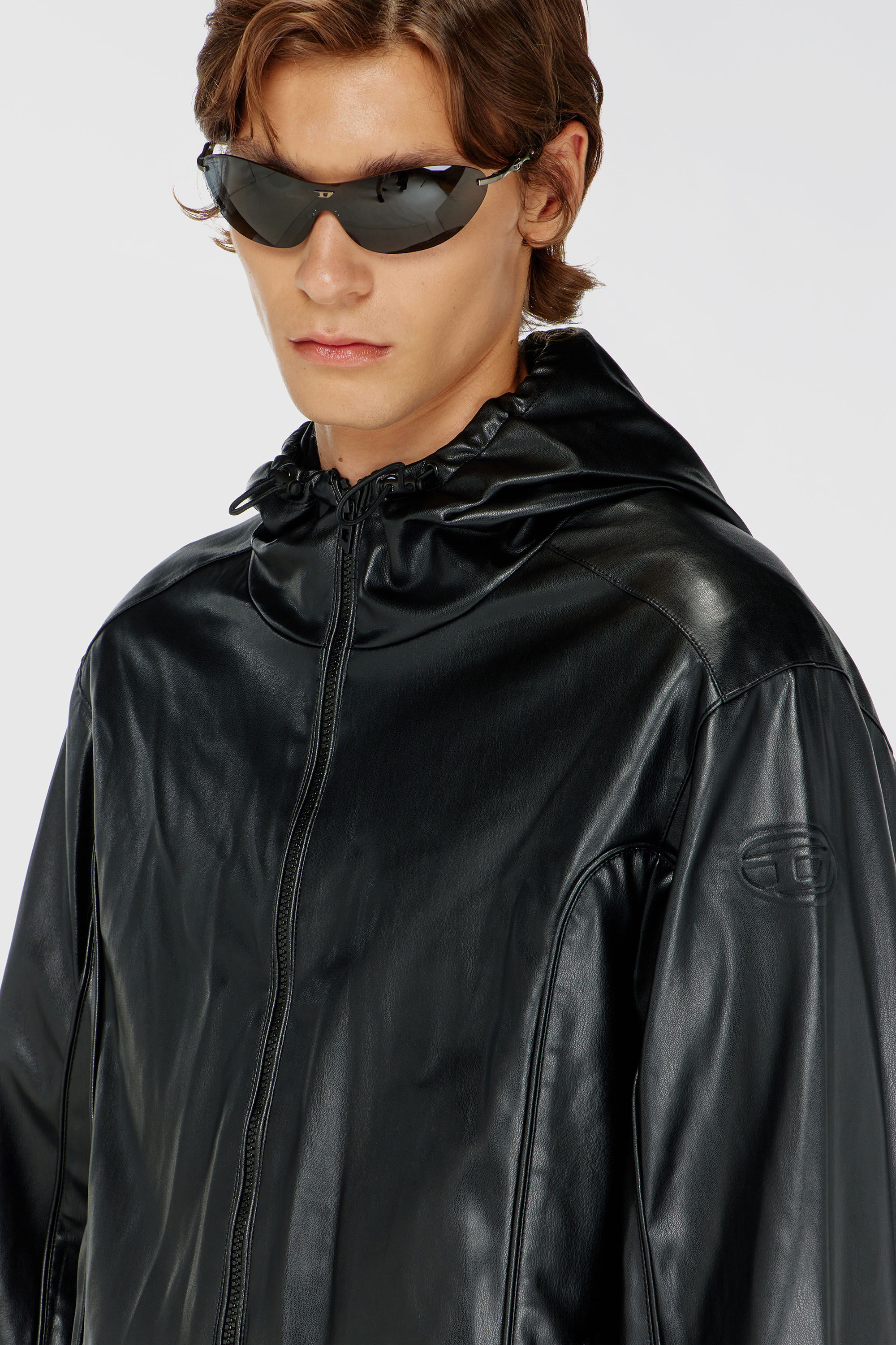 Diesel - J-HIVES-PGBX, Man's Hooded windbreaker in coated fabric in Black - 5