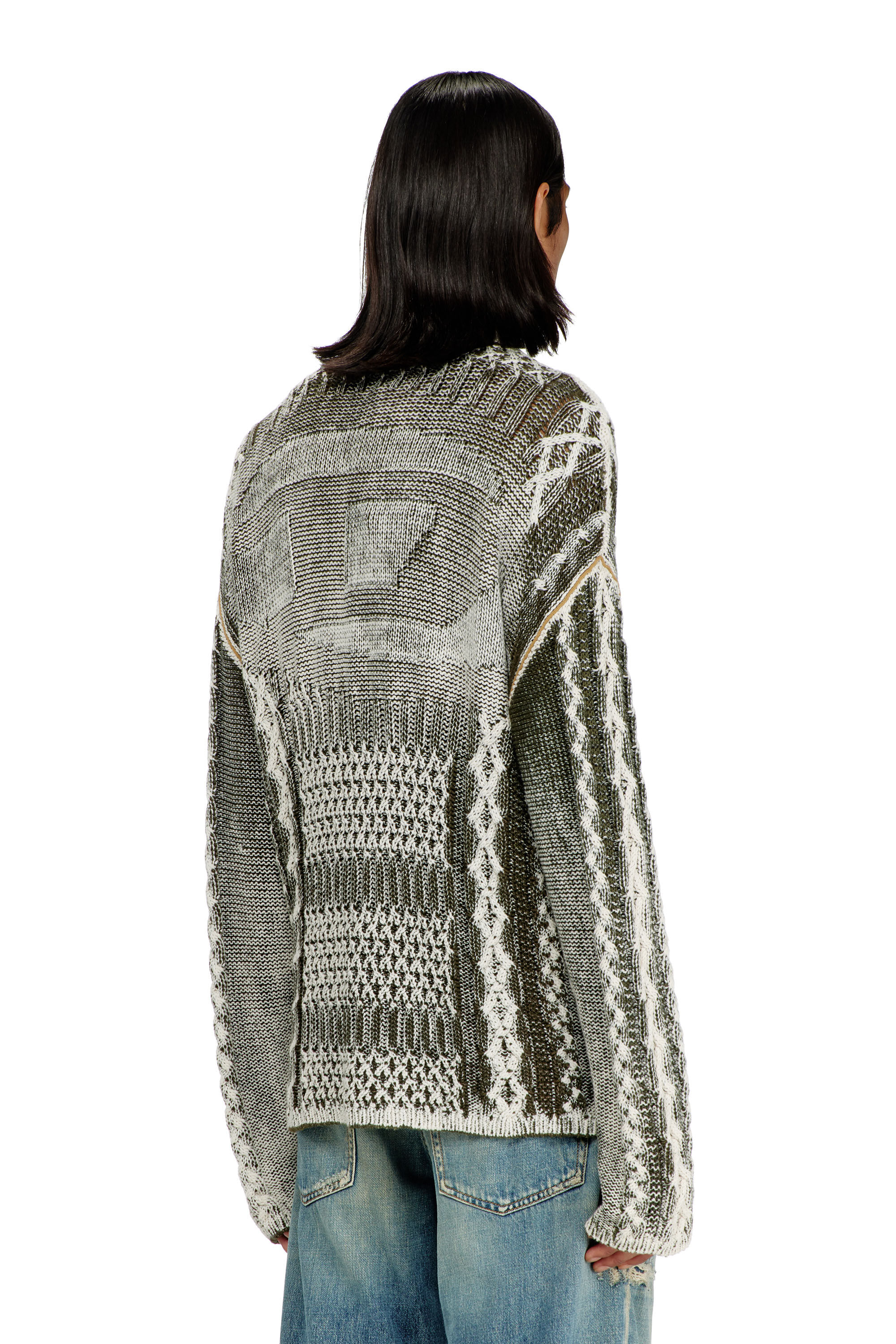 Diesel - K-MIOTO, Herren Behandelter Cardigan aus Zopfmusterstrick in Weiss/Grau - 4