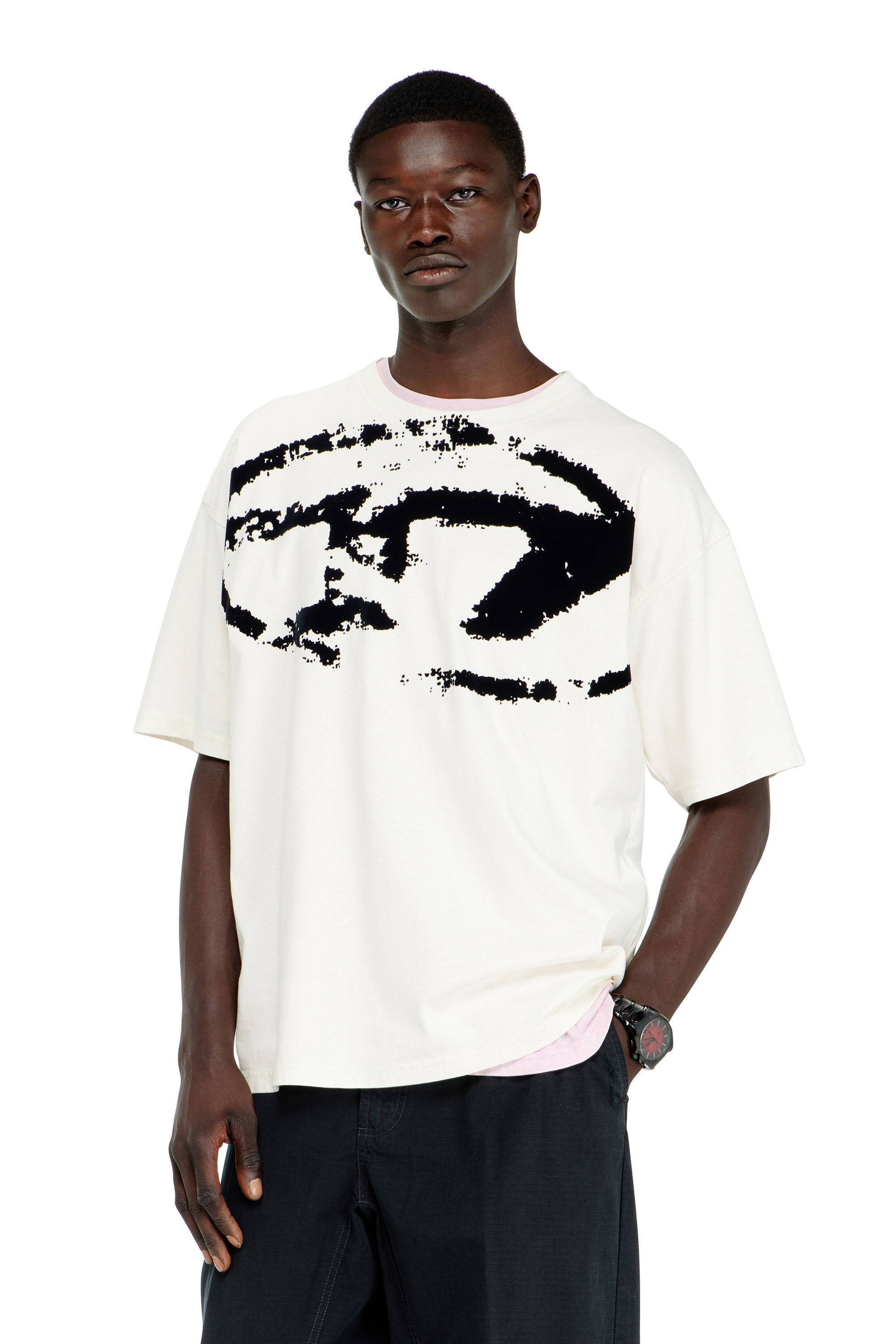 Diesel - T-BOXT-N14, Herren T-Shirt mit beflocktem Distressed-Logo in Wei&szlig; - 3