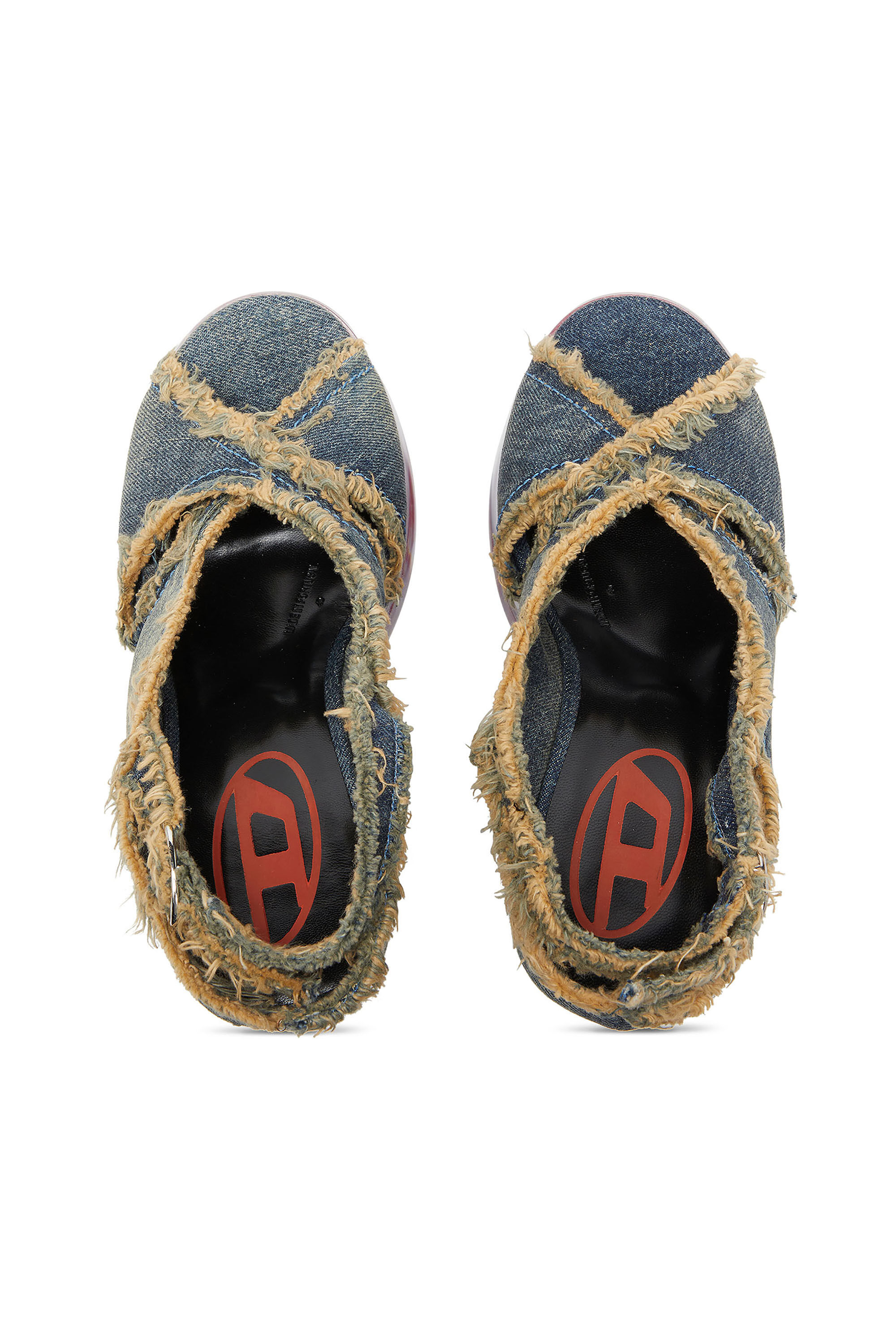 Diesel - D-LAKE PLATFORM SDL, D-Lake-Sandali platform in denim sfrangiato e plexiglass Donna in Blu - 5