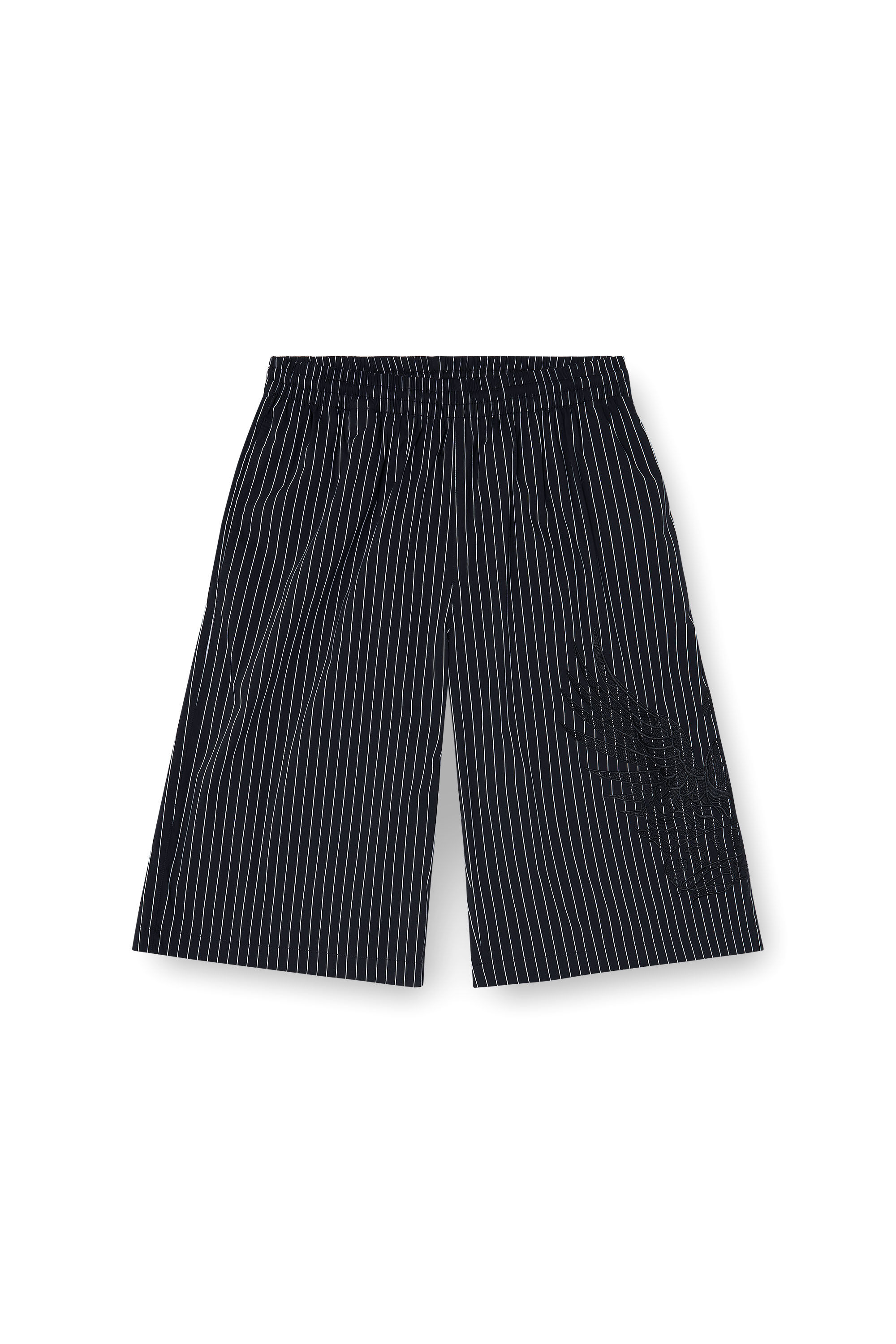Diesel - P-THEO-SHORT-NJCA, Pantaloni corti a righe con ricamo Phoenix Uomo in Nero - 2