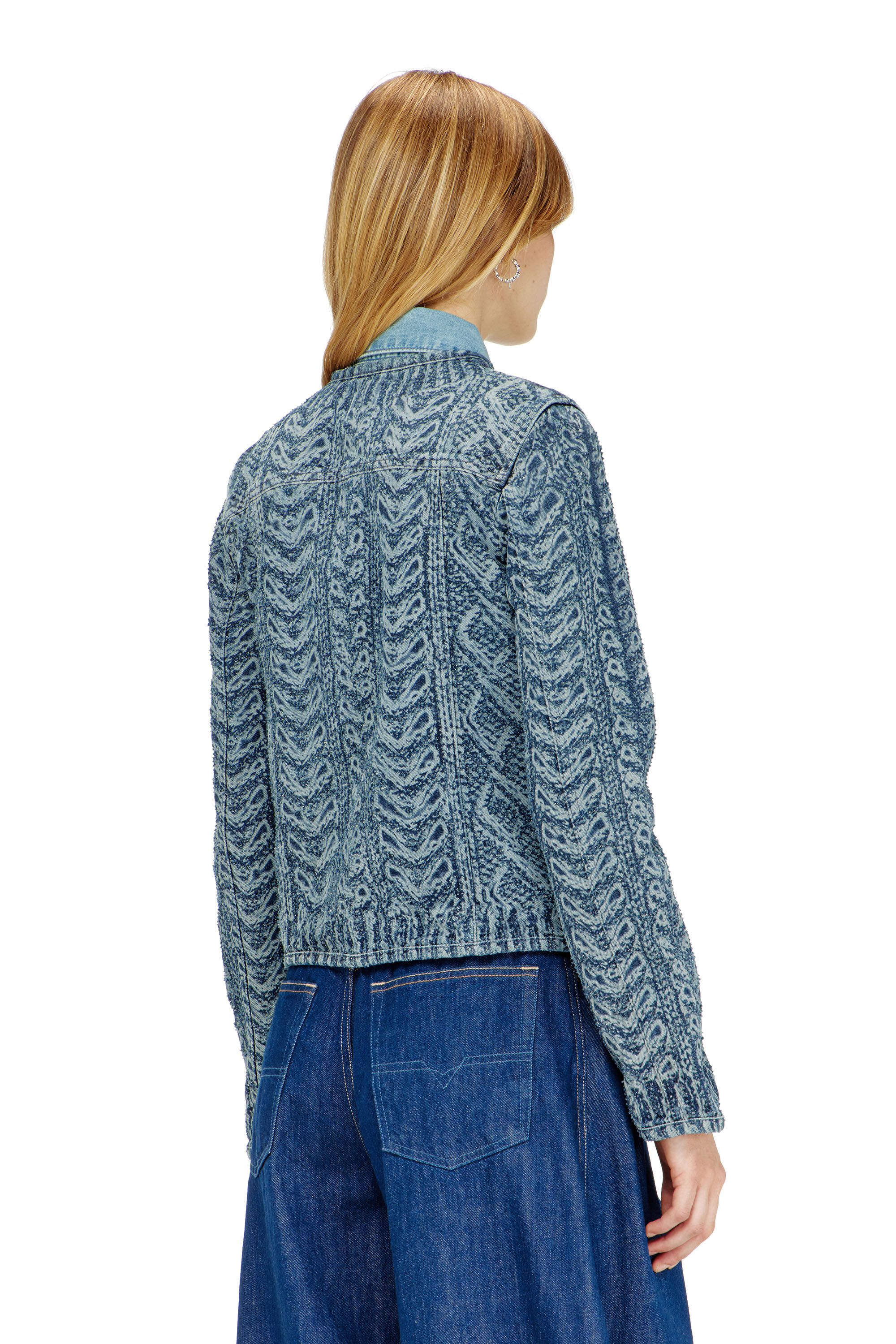 Diesel - DE-GRAFY-S2, Giacca senza collo in denim effetto maglia a trecce Donna in Blu - 4