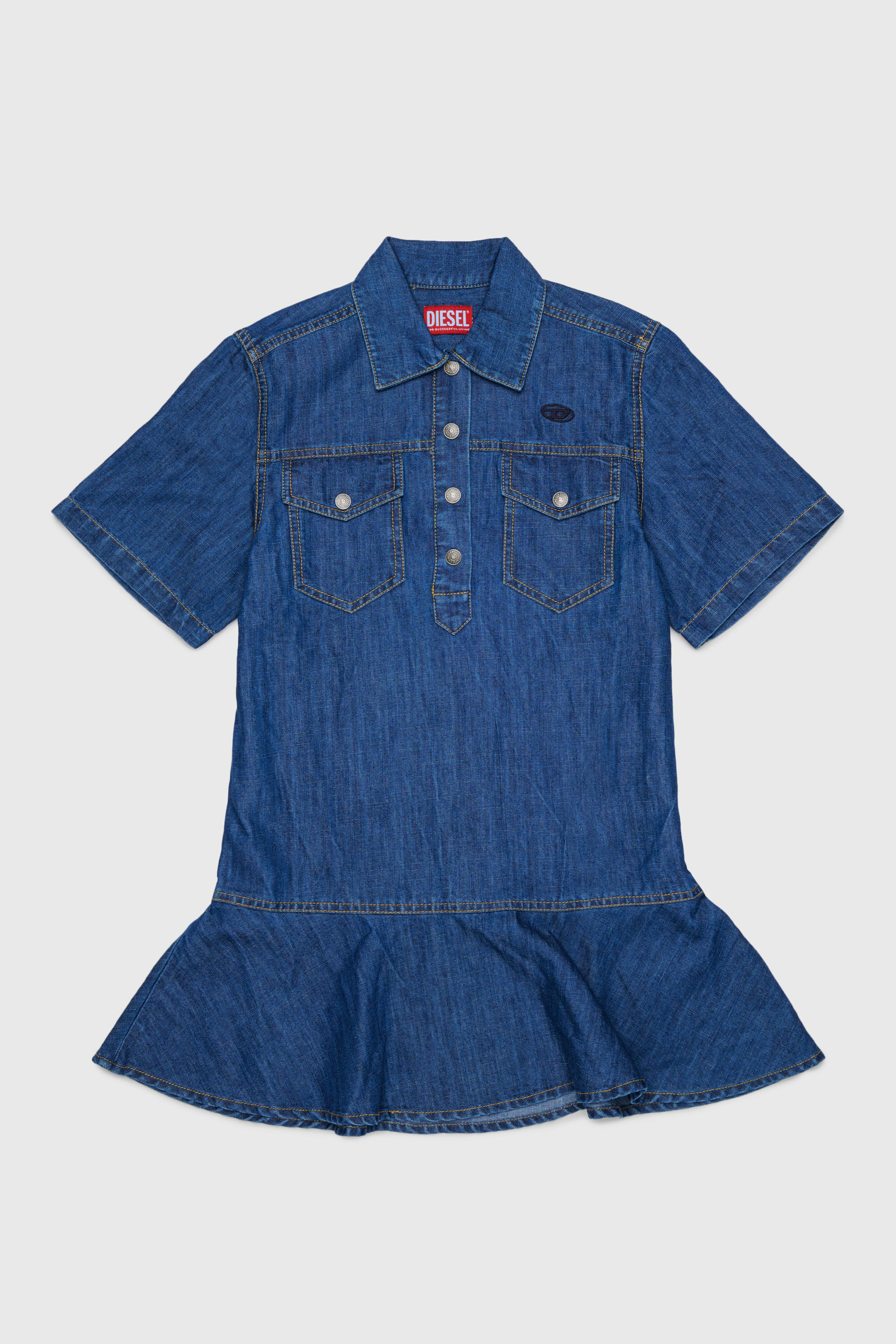 Diesel - DARYL, Damen Jeanskleid aus Denim mit R&uuml;schen am Saum in Mittelblau - 1