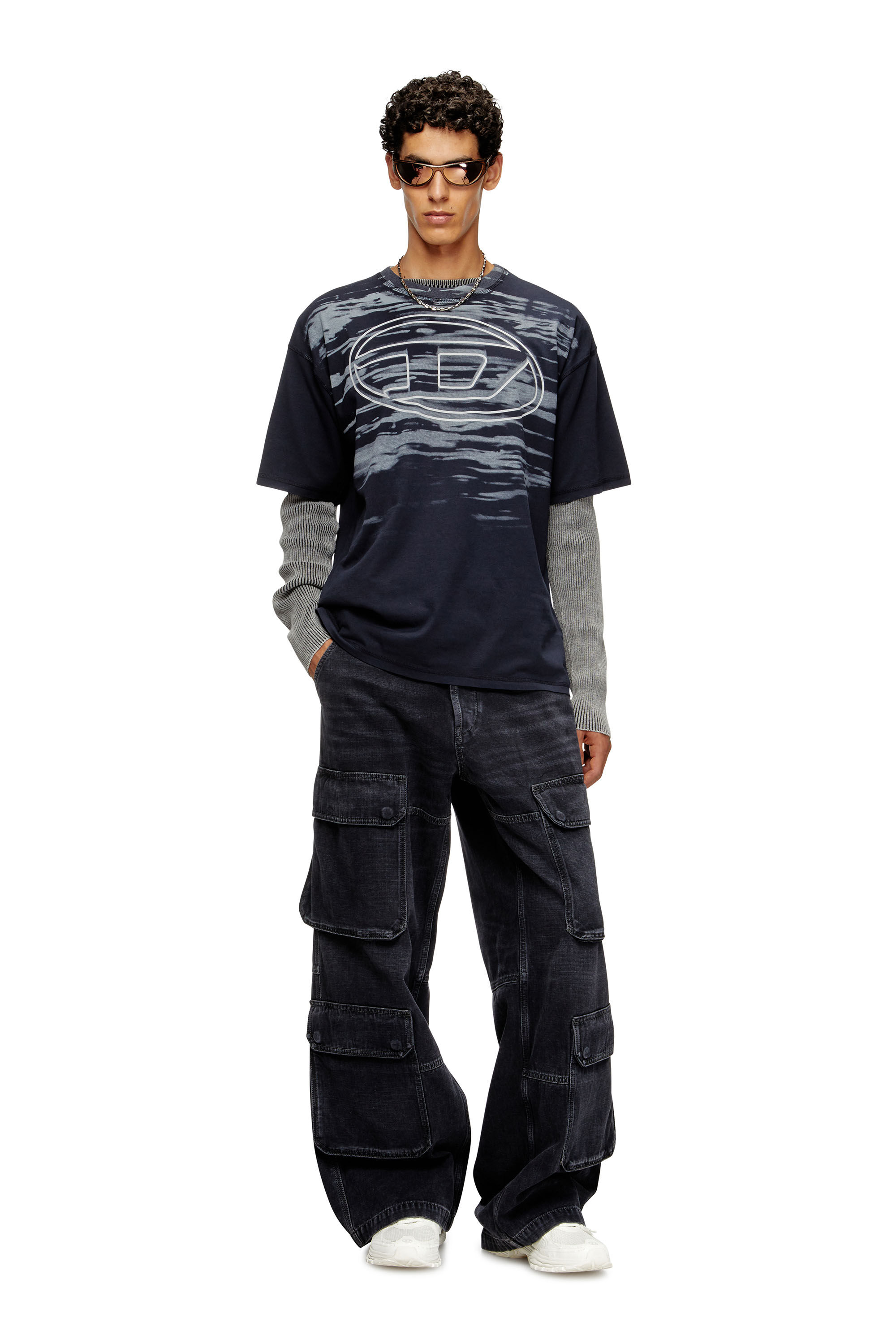 Diesel - T-BOXT-T5, T-shirt en coton avec imprimé Oval D Homme in Bleu - 1