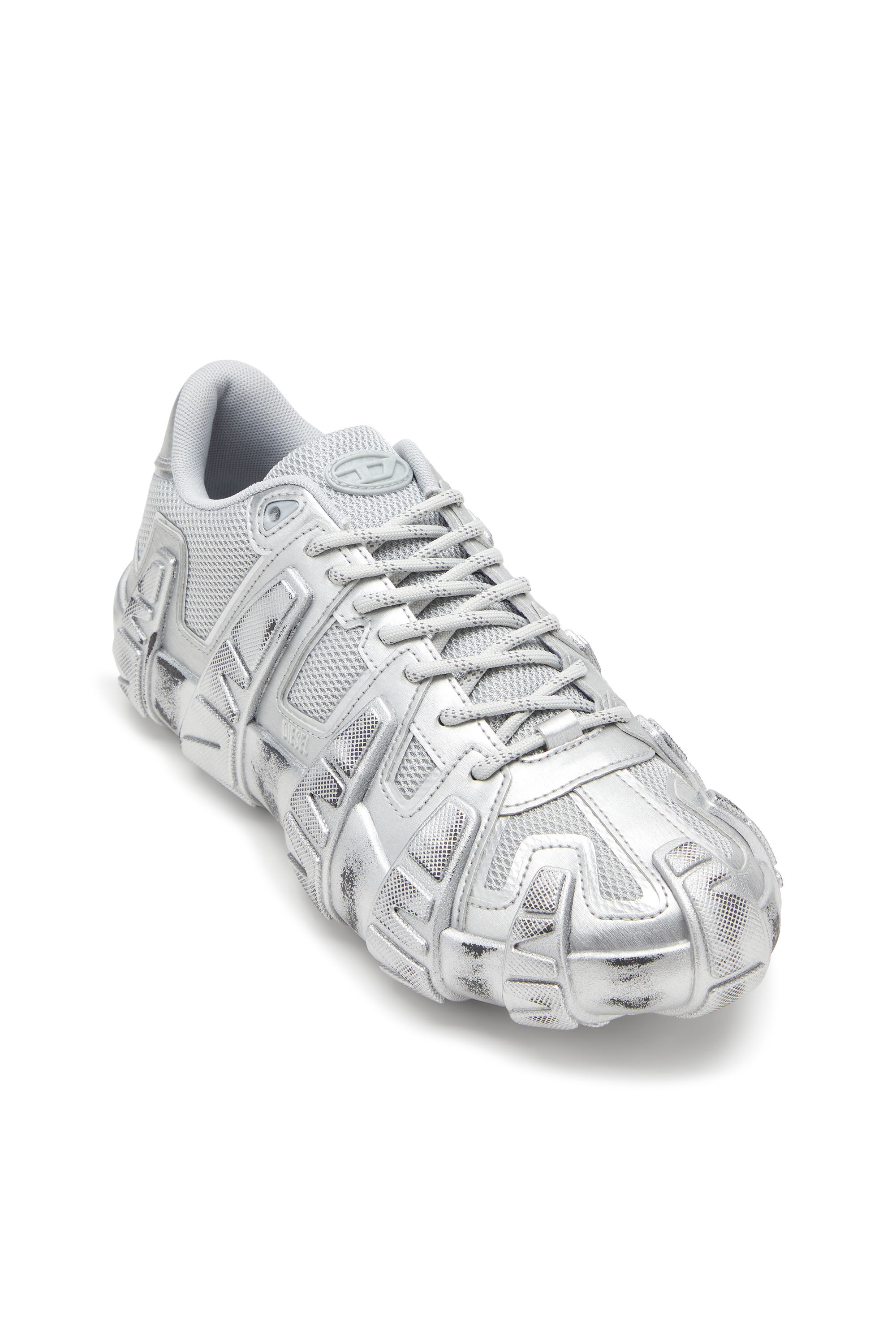 Diesel - S-D-GRIFFE LOW, Sneakers métalliques en mesh et PU Homme in Gris argenté - 6