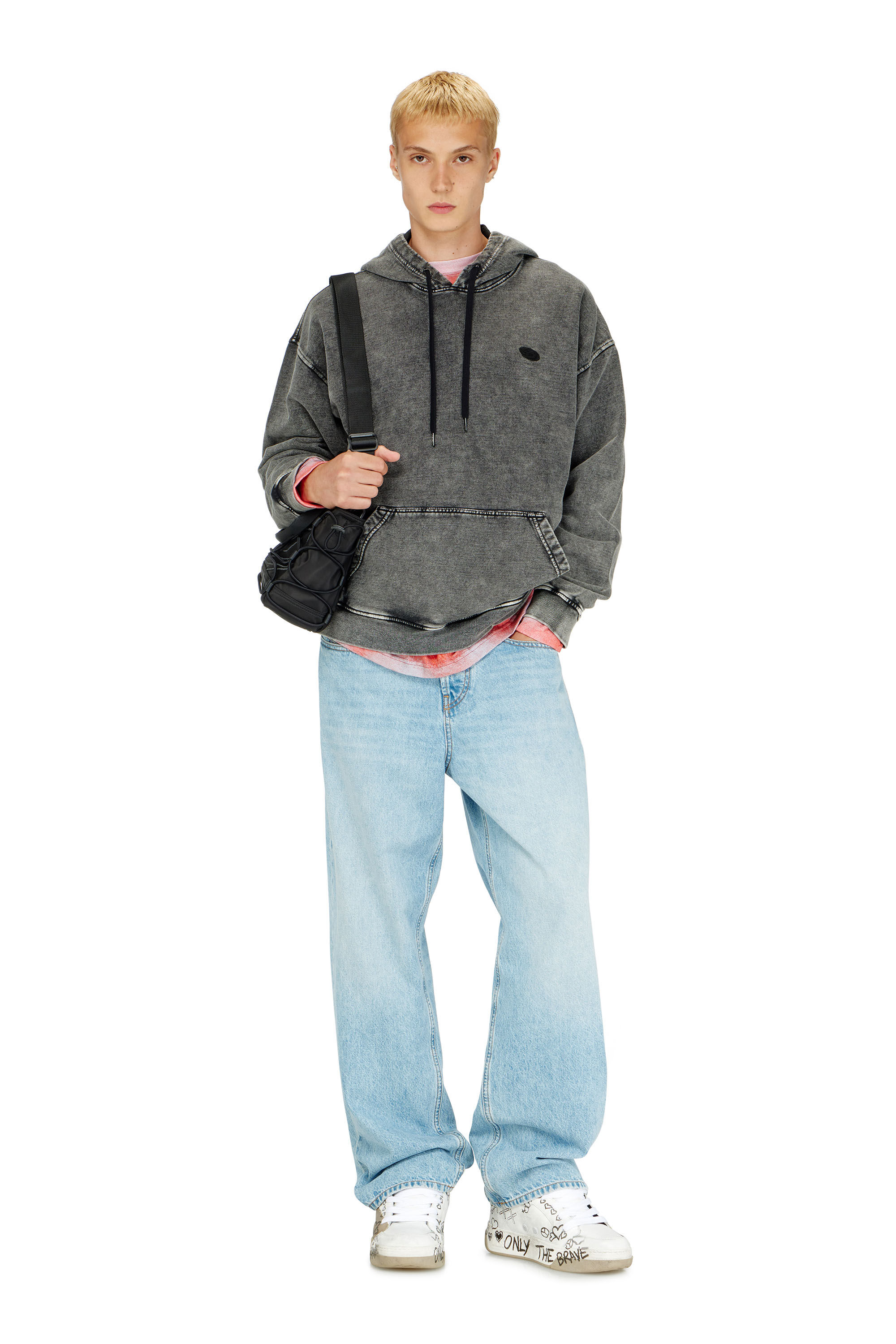 Diesel - S-BOXT-HOOD-DEN, Felpa con cappuccio con toppa posteriore tagliata a vivo Uomo in Grigio - 1