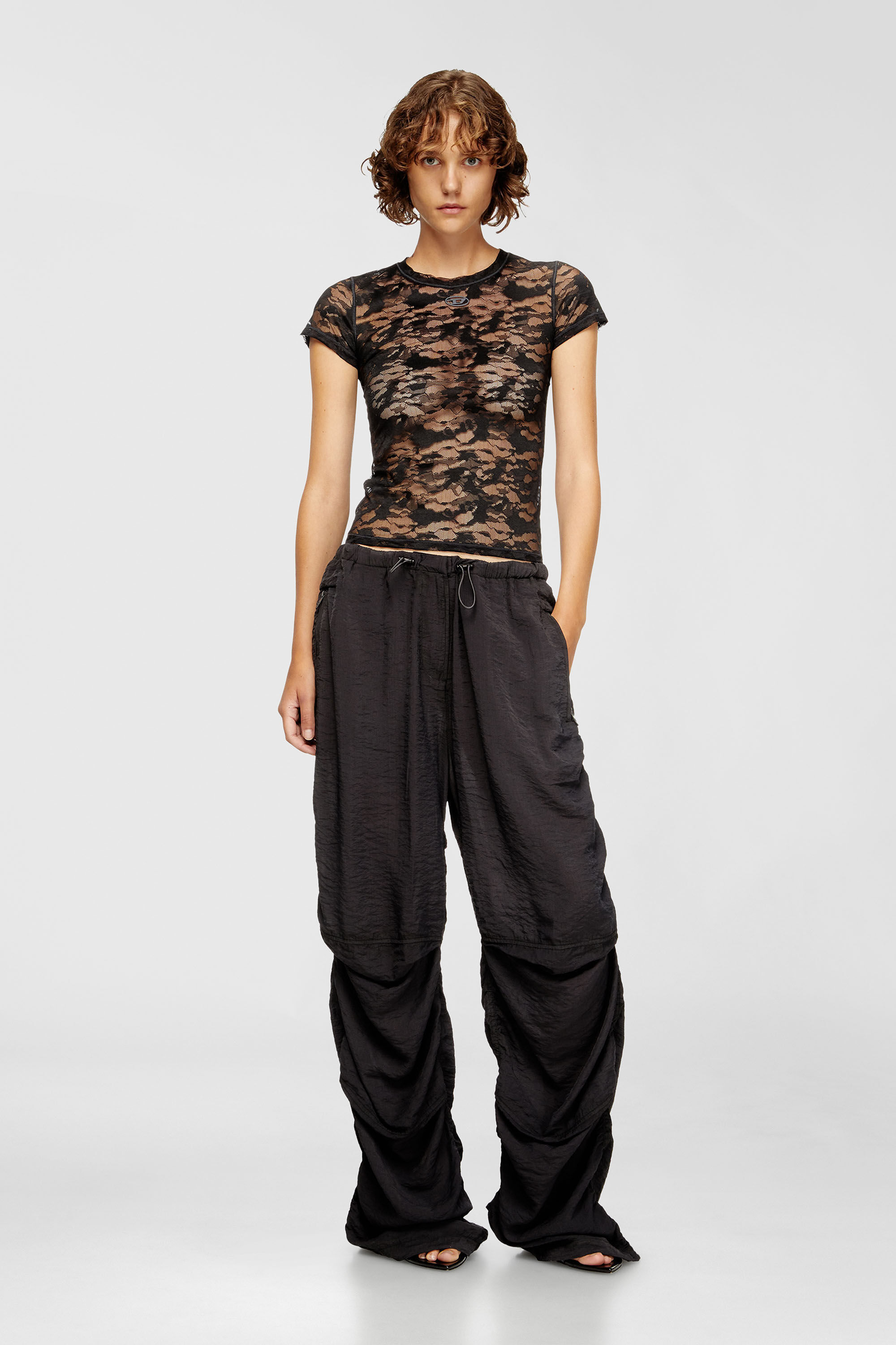 Diesel - KASIA-UTLT, T-shirt in pizzo camouflage Donna in Nero - 6