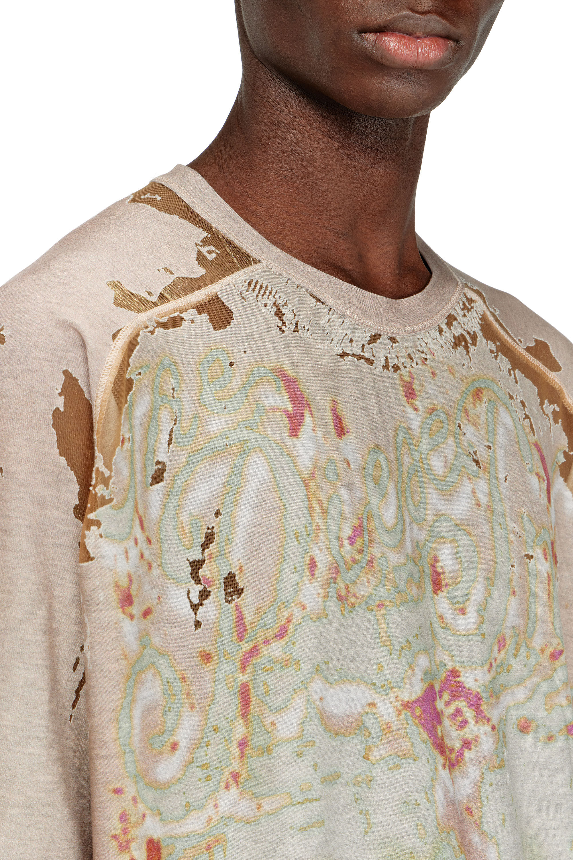 Diesel - T-LIVO, T-shirt in jersey d&eacute;vor&eacute; stampato Uomo in Marrone - 5