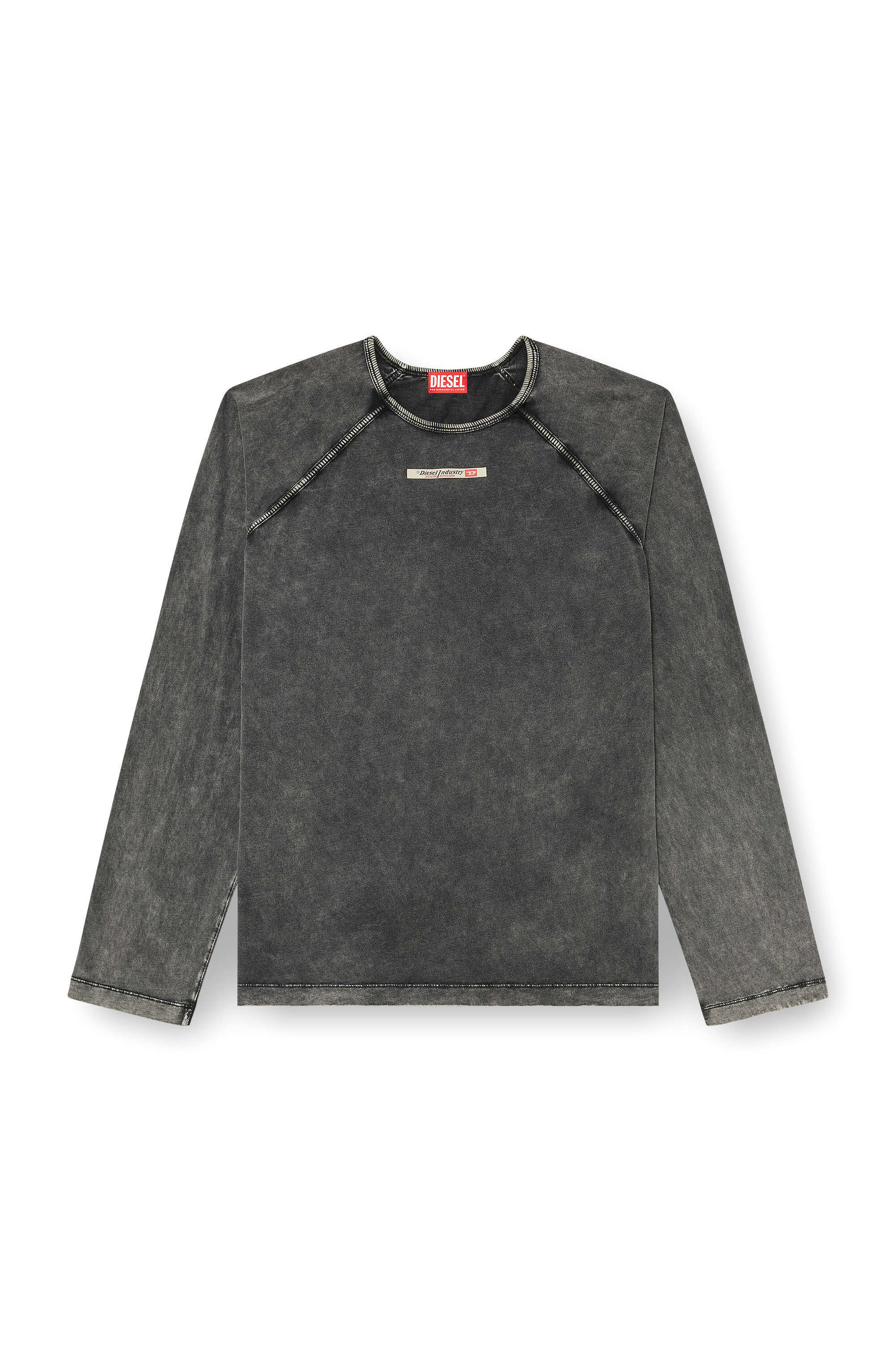 Diesel - BRYAN-DNM, Maglia in cotone con patch logo Uomo in Grigio - 4