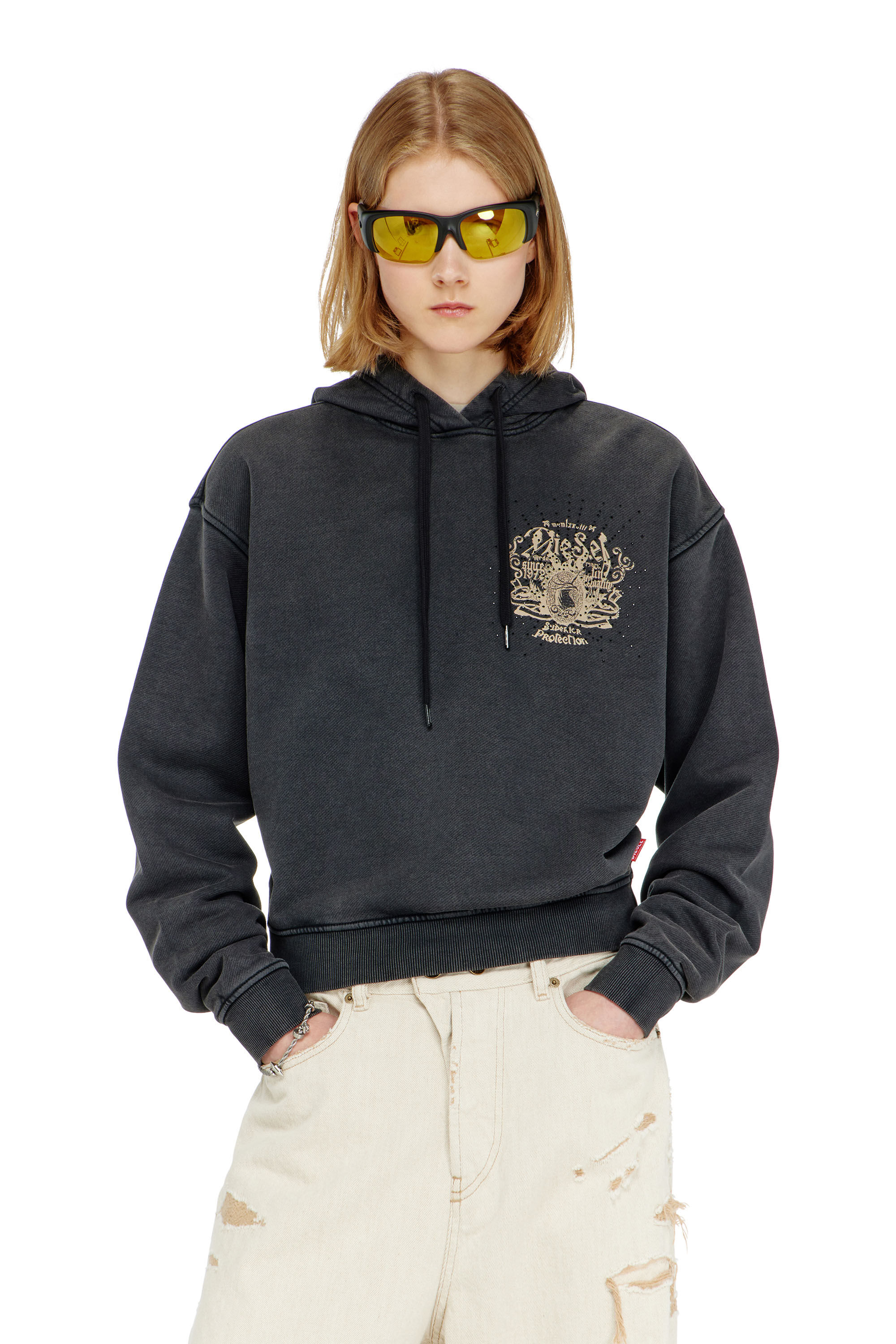 Diesel - F-PHOENY, Felpa con cappuccio con stampe e applicazioni di strass Donna in ToBeDefined - 3