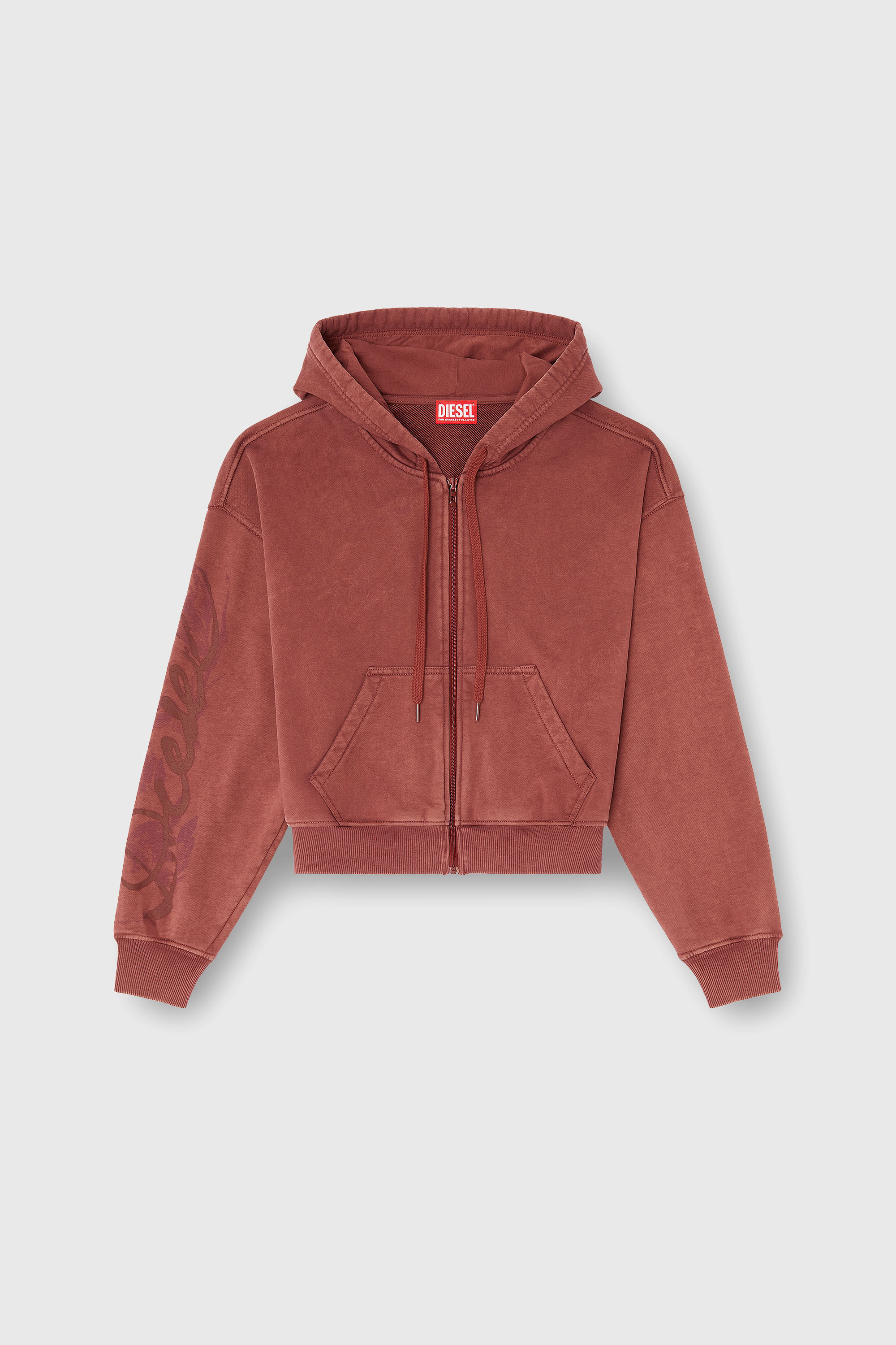 Diesel - F-ELYCY, Damen Sweatjacke mit floralem Logo im puff-print in Braun - 2