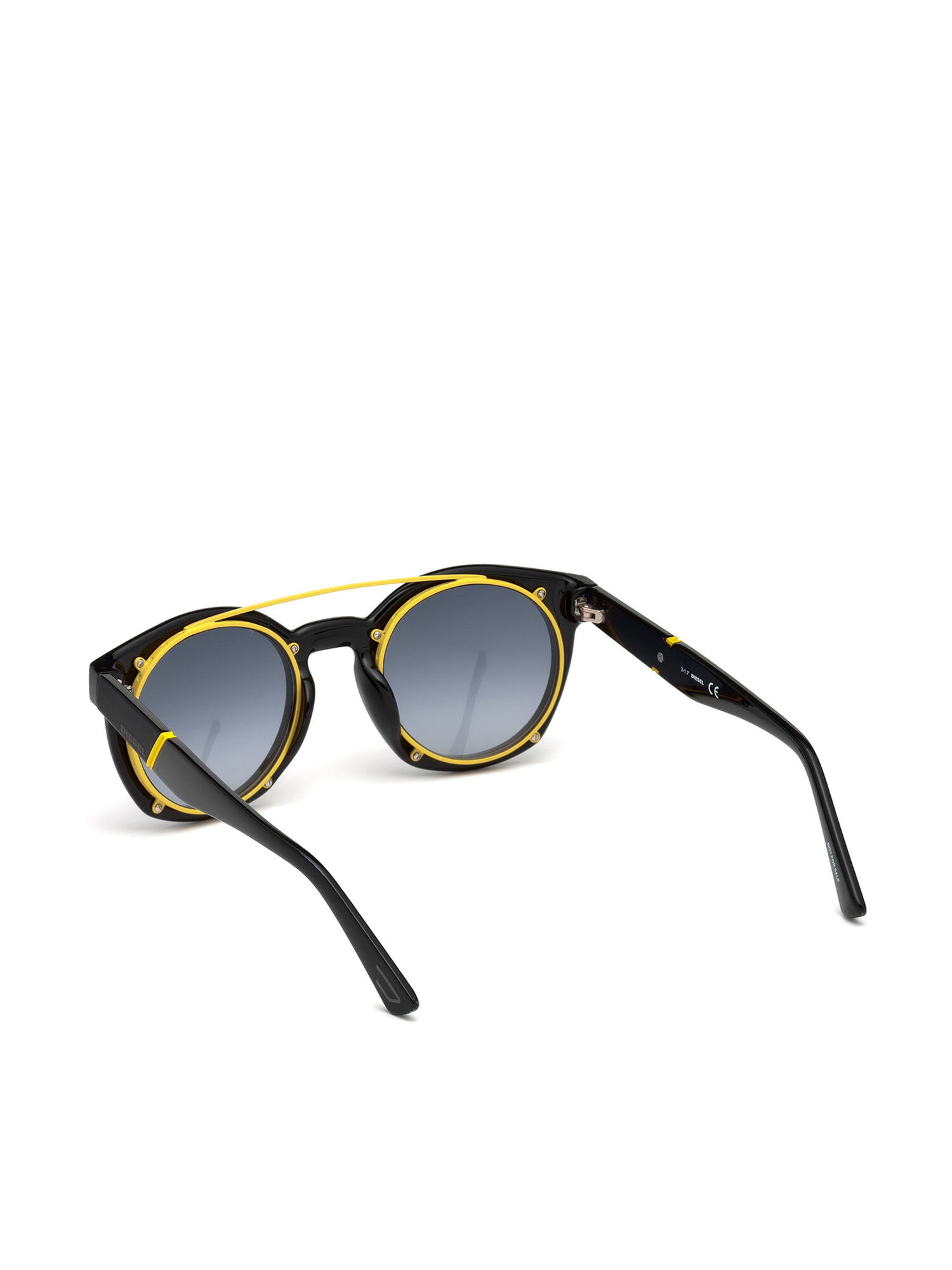 Diesel - DL0251, Unisex Runde Sonnenbrille mit glänzendem Clip-Back-Detail in Schwarz - 2