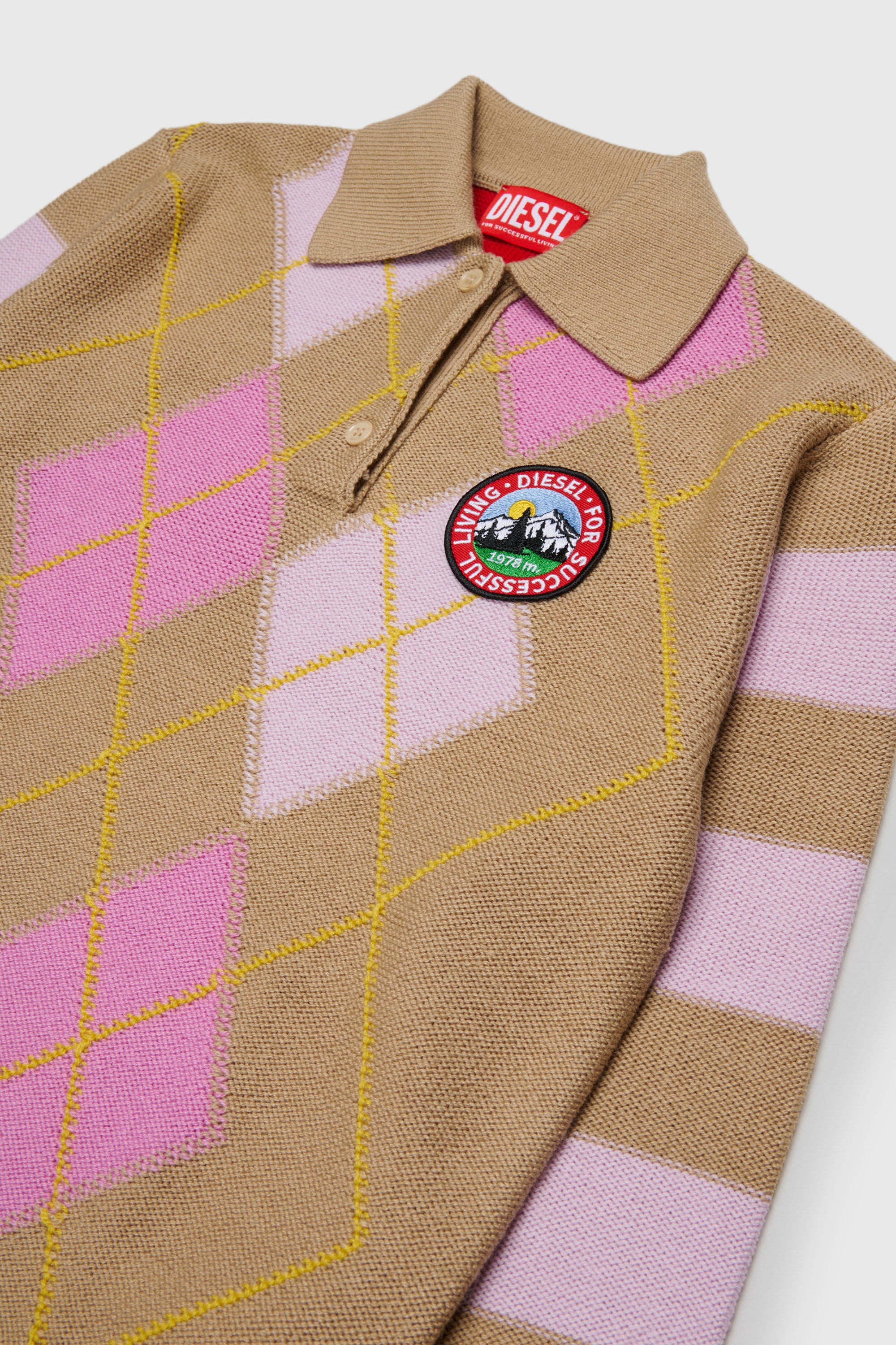 Diesel - KROMBY OVER, Unisex Polo-Pullover aus Wollmischung mit Argyle-Muster in Braun - 3
