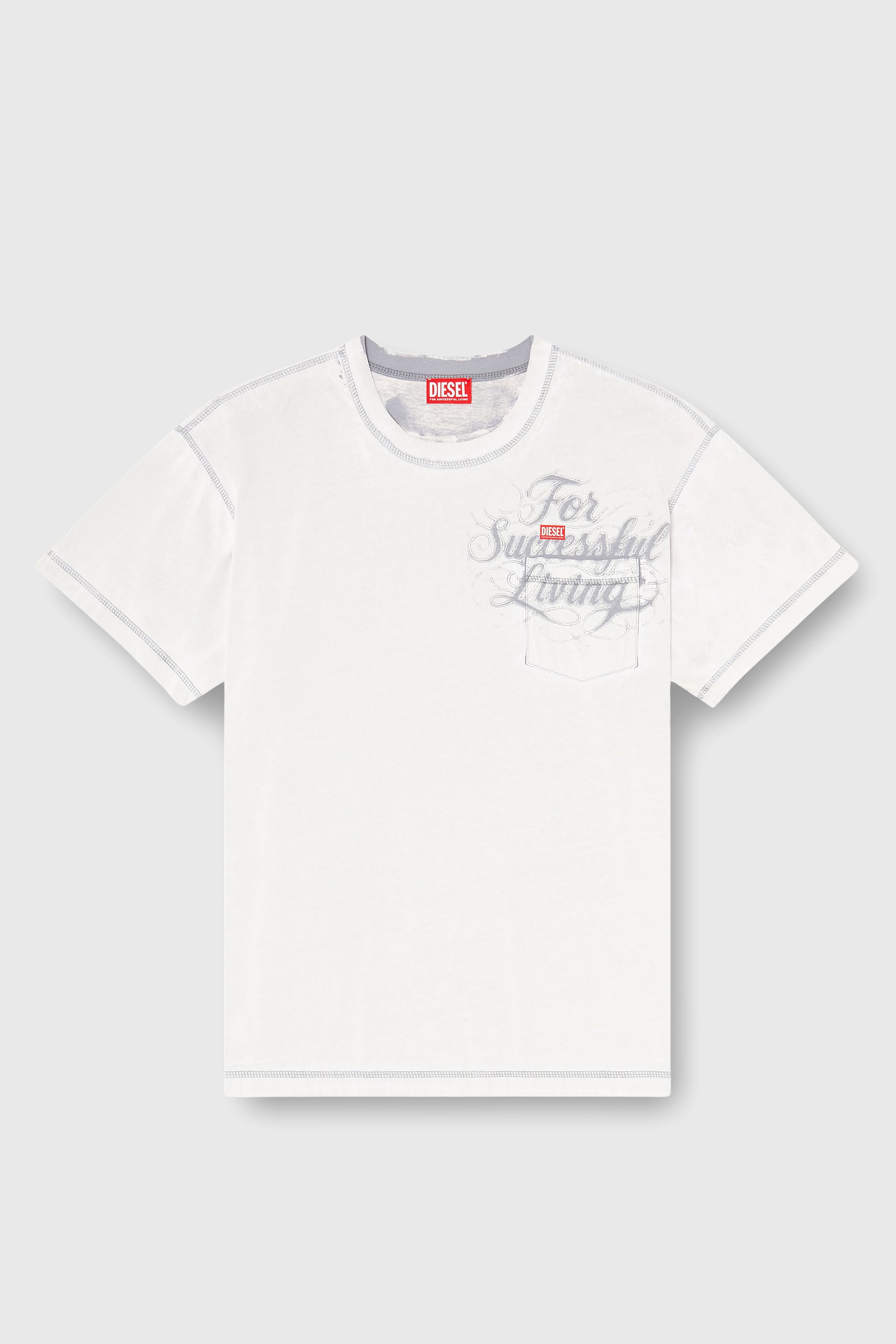 Diesel - T-NORM-POCKET-AA1, Herren T-Shirt mit Brusttasche und Grafikprint in Wei&szlig; - 2