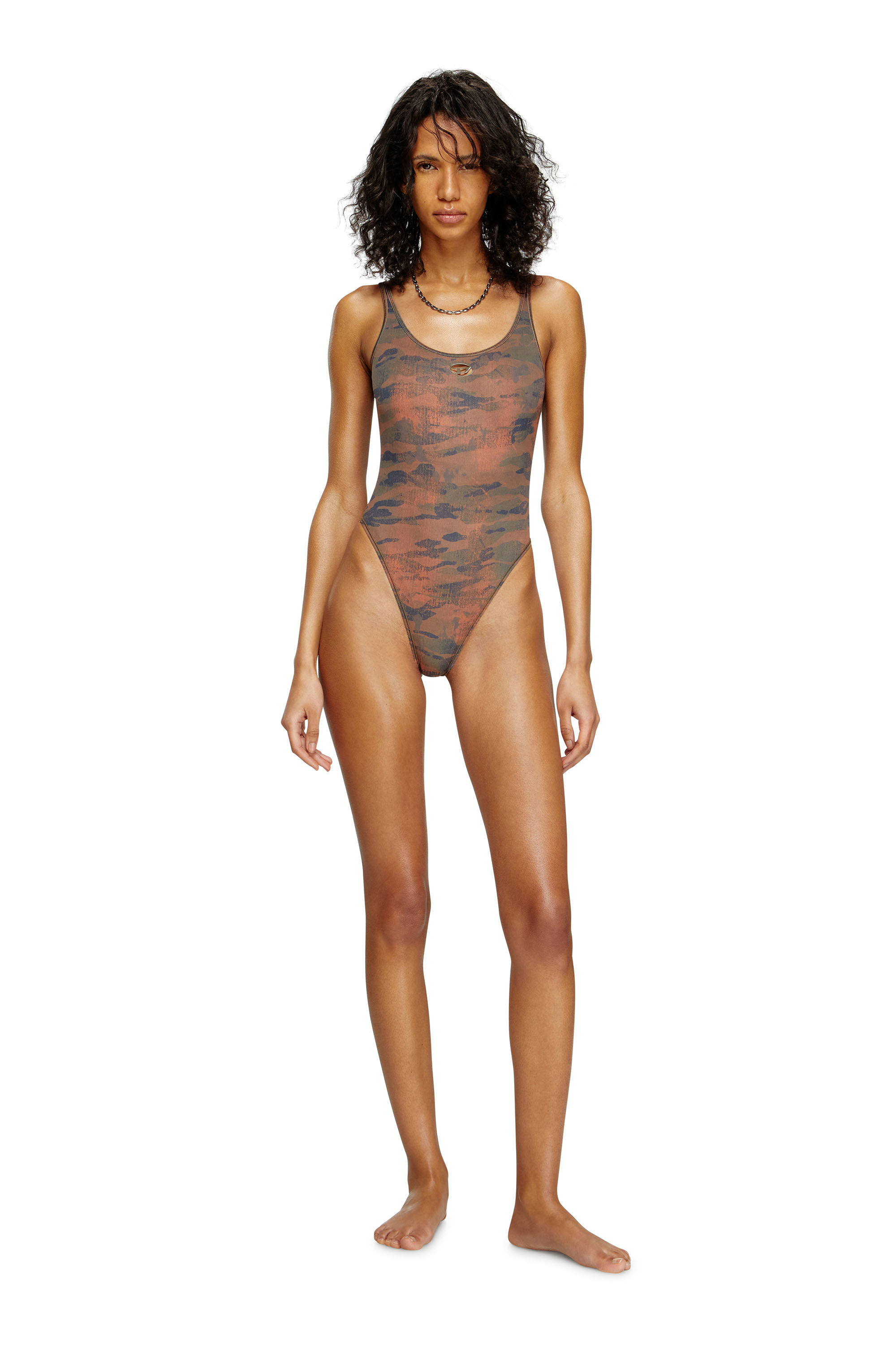 Diesel - UT-BODY-UTLT, Damen Camo-Badeanzug mit ausgeschnittenem Logo in Braun - 2