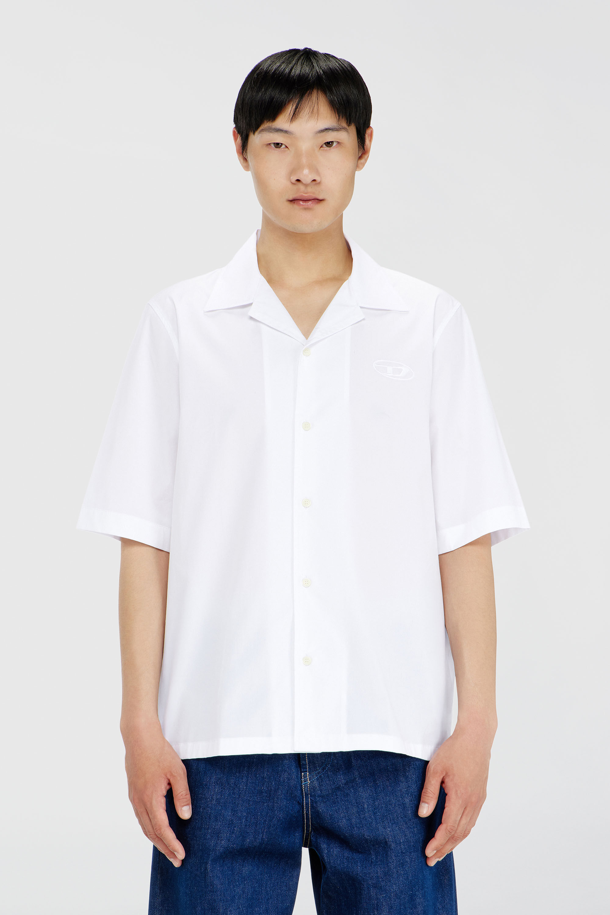 Diesel - S-MAC-GSBH, Camicia in popeline elasticizzato con ricamo Oval D Uomo in Bianco - 3