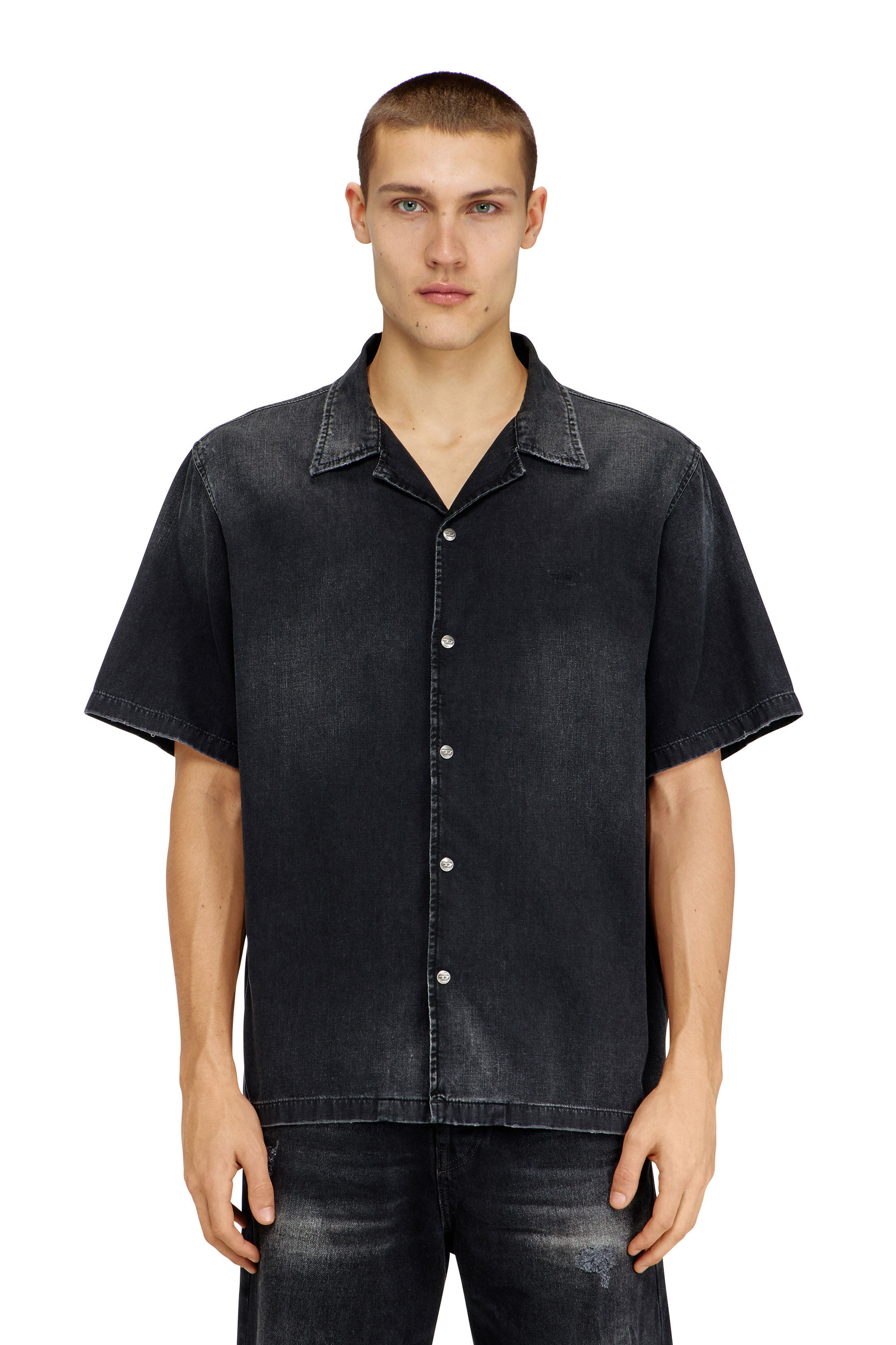 Diesel - D-NABIL-D, Chemise &agrave; manches courtes en denim Homme in Noir - 3