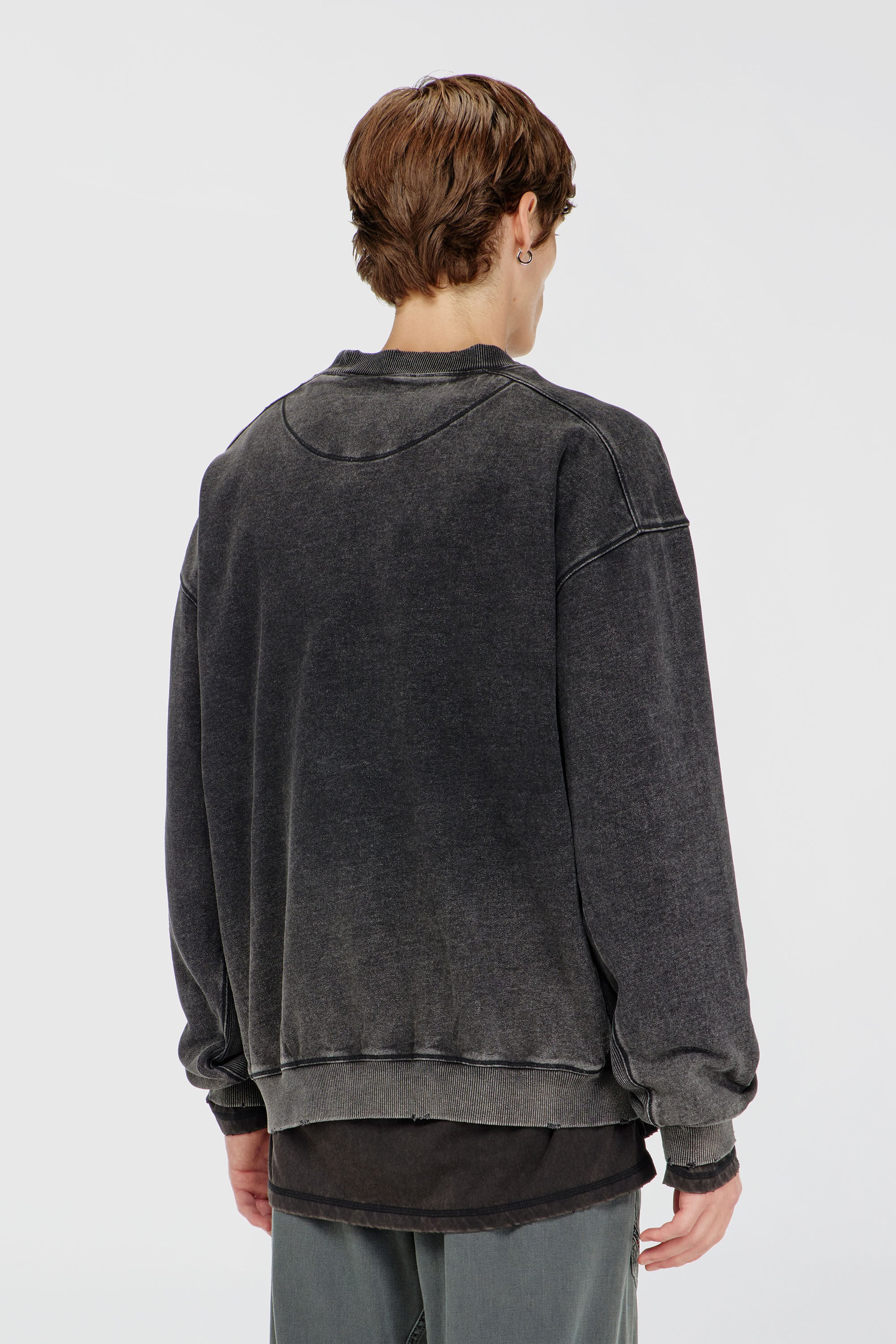 Diesel - S-CROX, Herren Sweatshirt aus Baumwolle mit verwaschenem Effekt in Dunkelgrau - 4