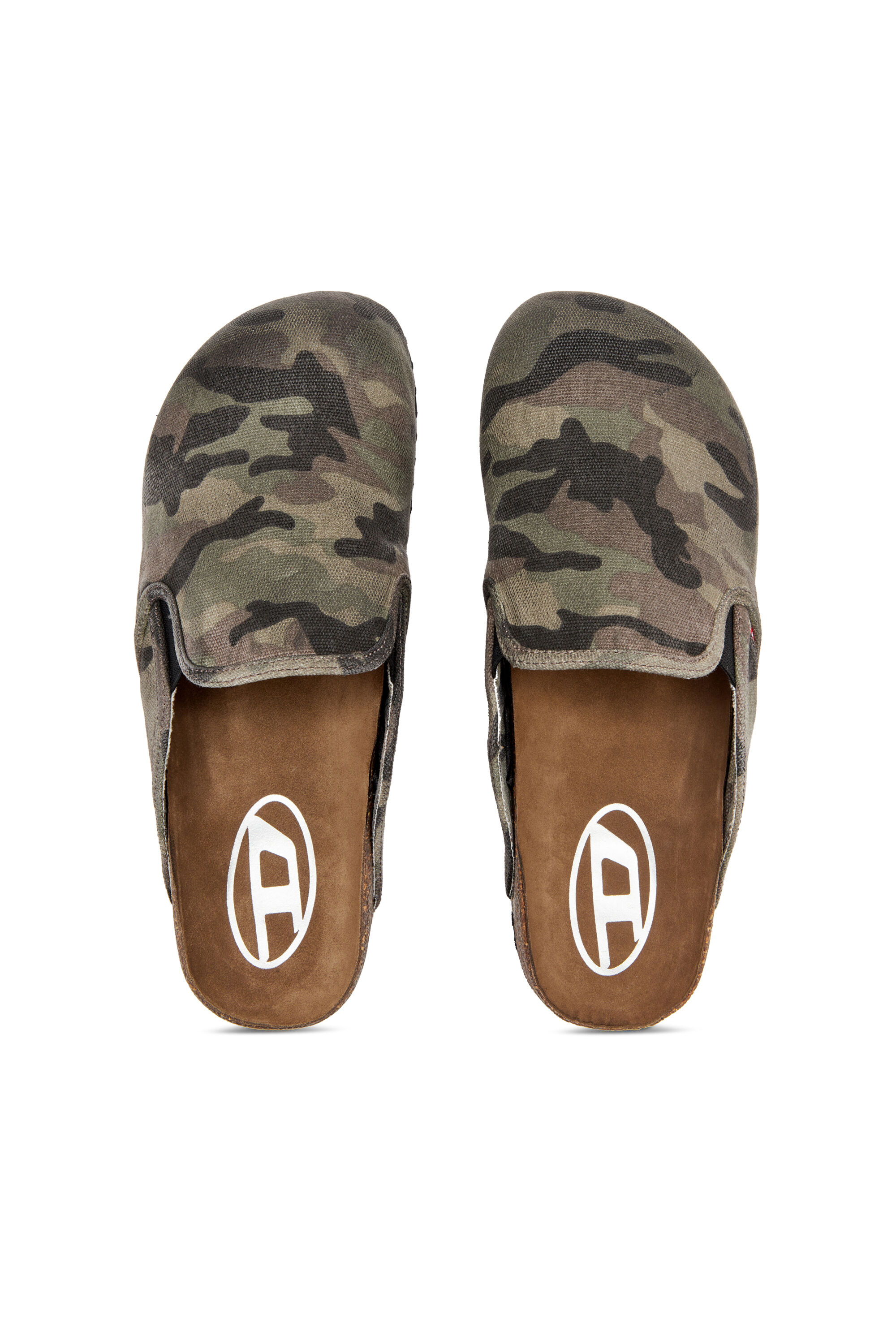 Diesel - D-WOODSTOCK SLIP-ON, D-Woodstock-Mules en toile avec imprimé camouflage Homme in Vert - 4