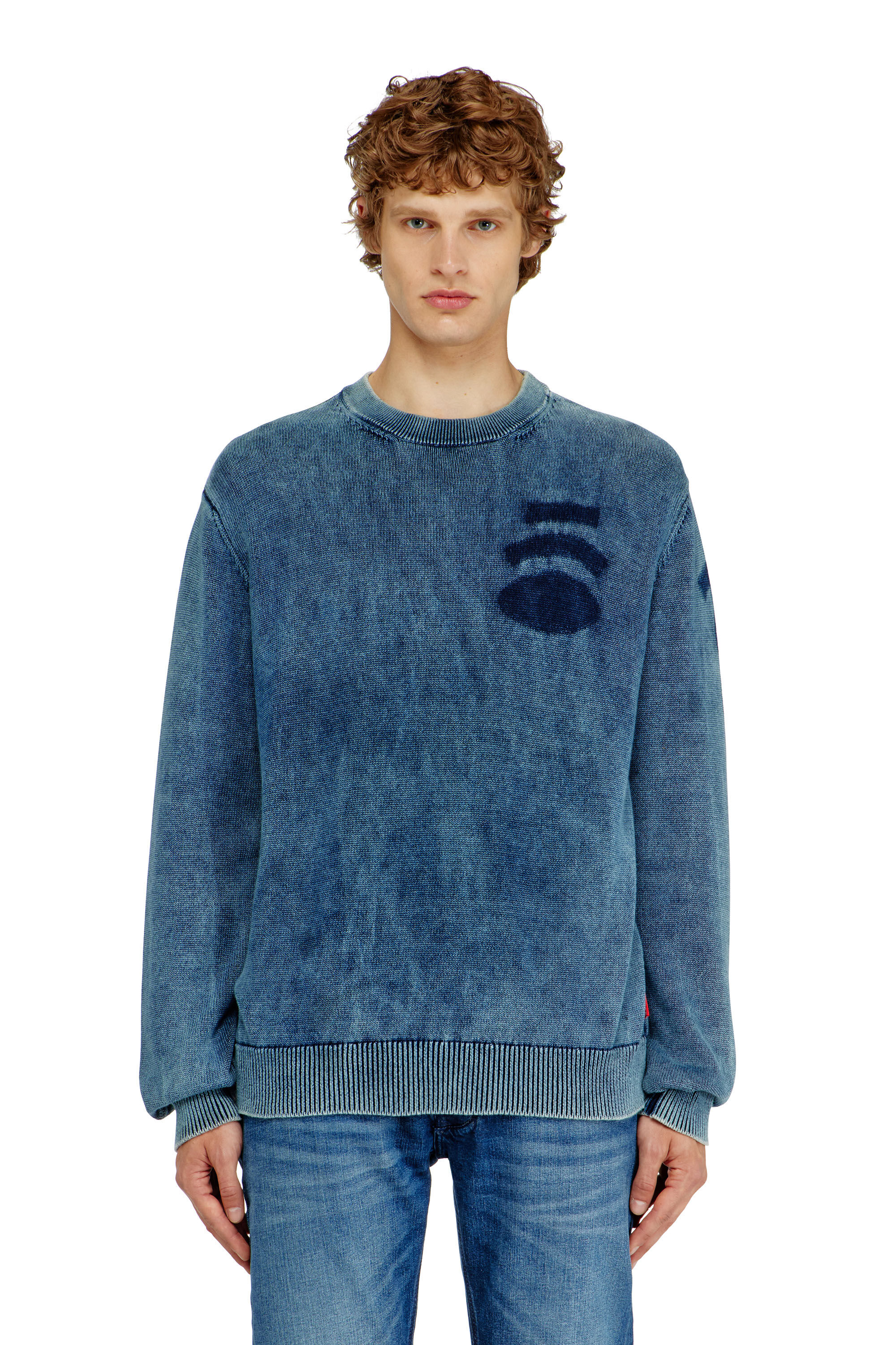 Diesel - K-PERNE, Herren Pullover in Denim-Optik mit Patch-Effekten in Mittelblau - 3