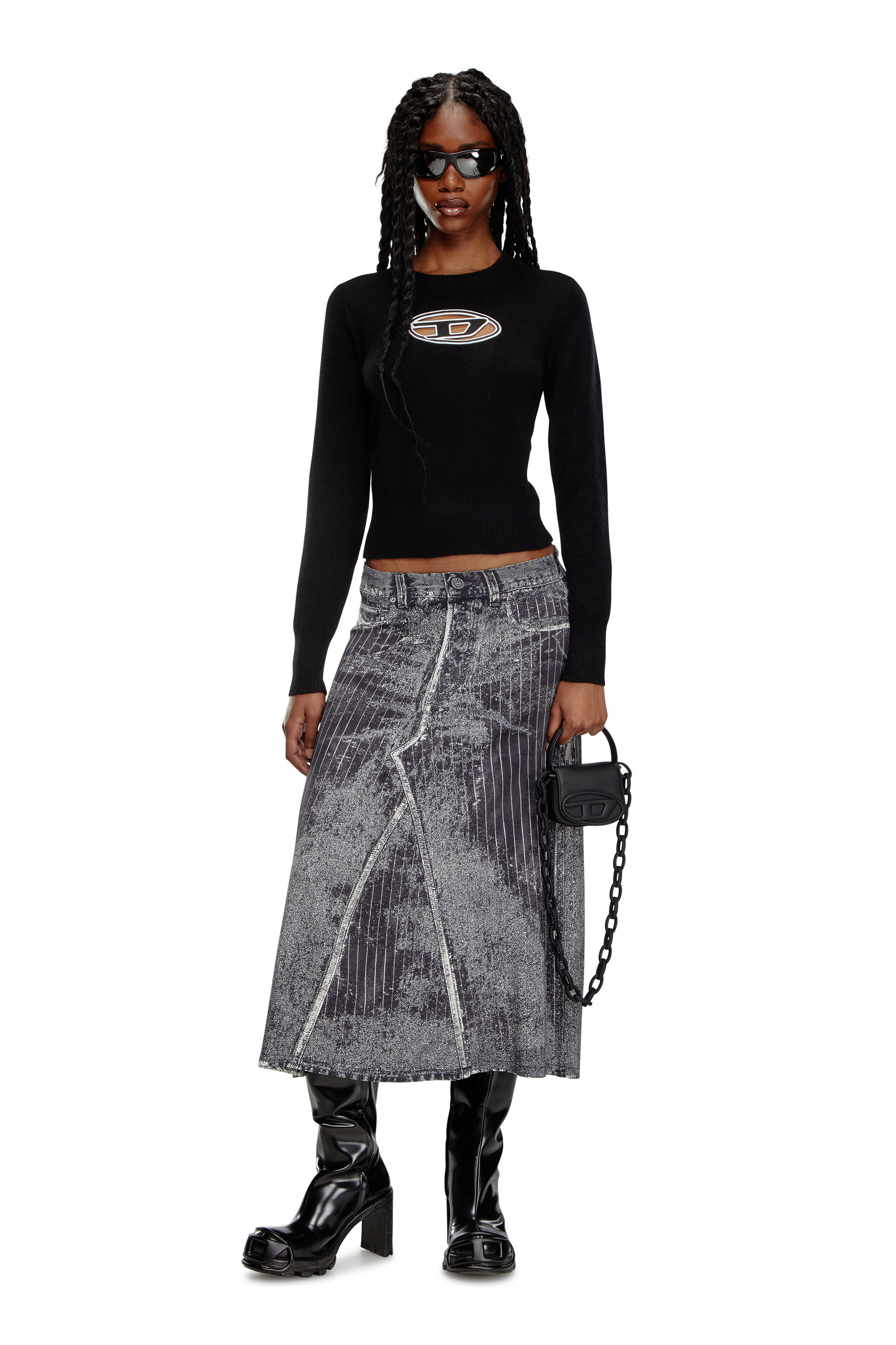 Diesel - M-AREESA, Woman Jumper with embroidered cut-out logo in Black - Image 1