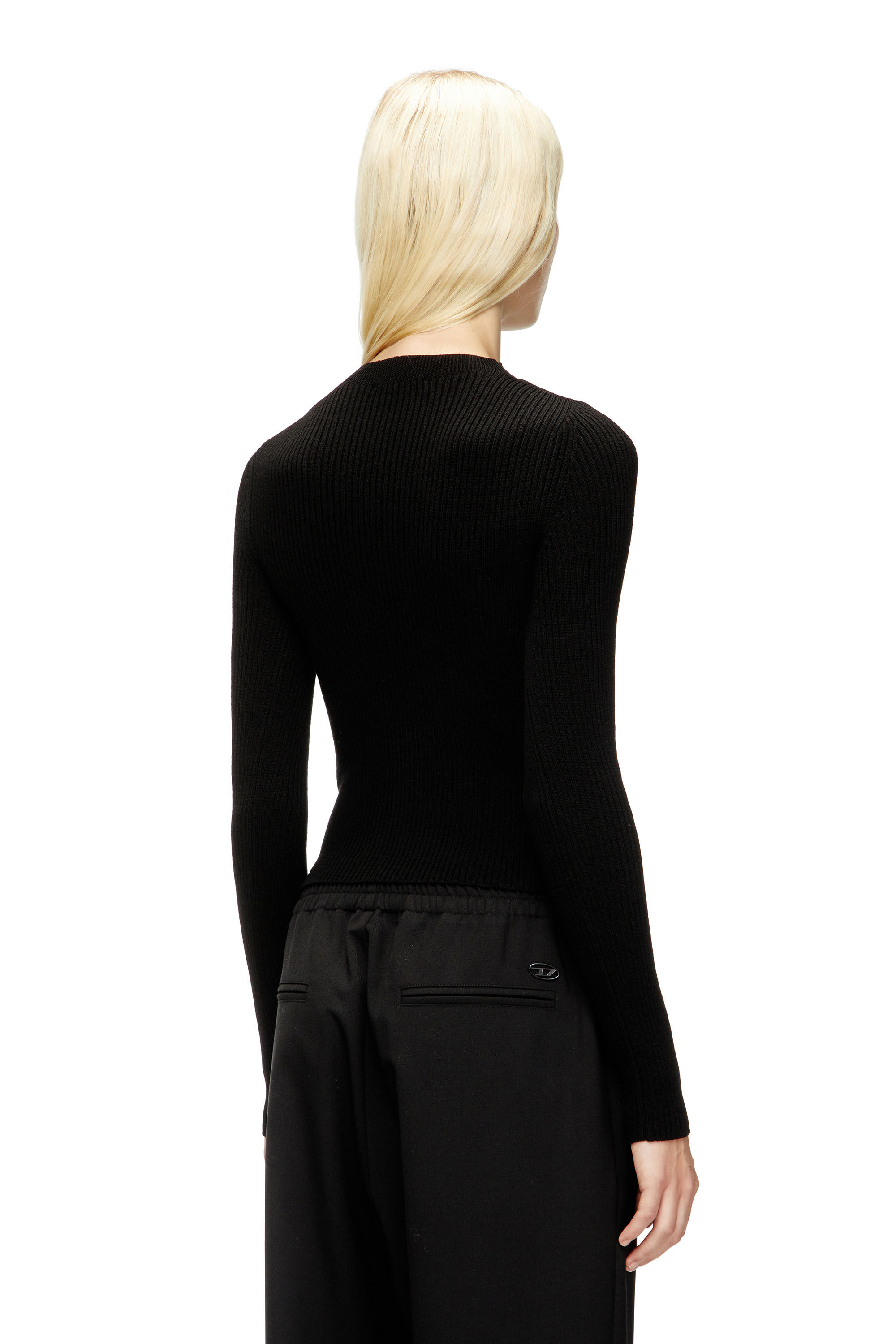 Diesel - M-OLINA, Maglia in lana a coste con cut-out Donna in Nero - 4