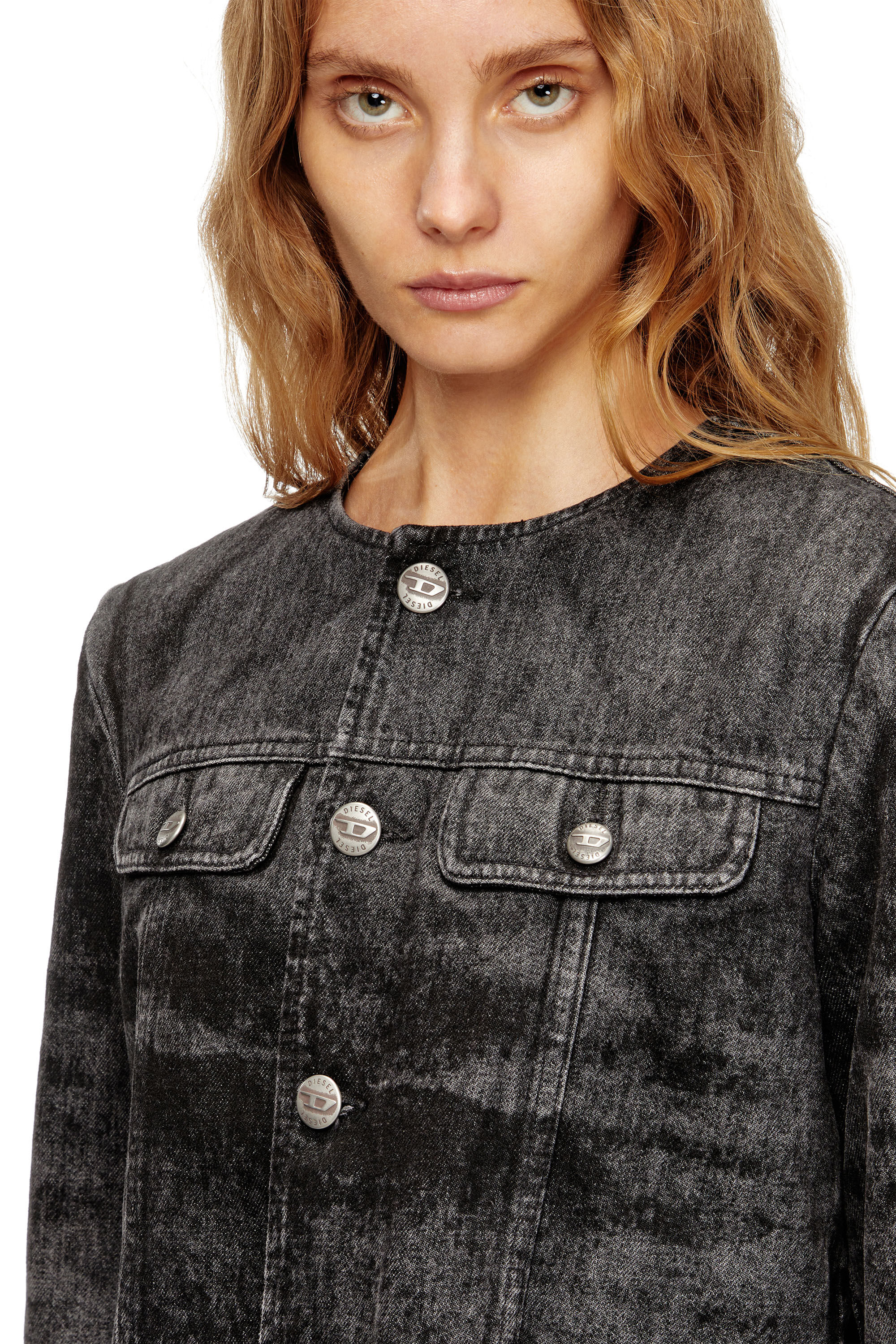 Diesel - DE-GRAFFY-FSH, Damen Jacke aus gelaserte Baumwolle-Hanf-Denim in Schwarz - 5