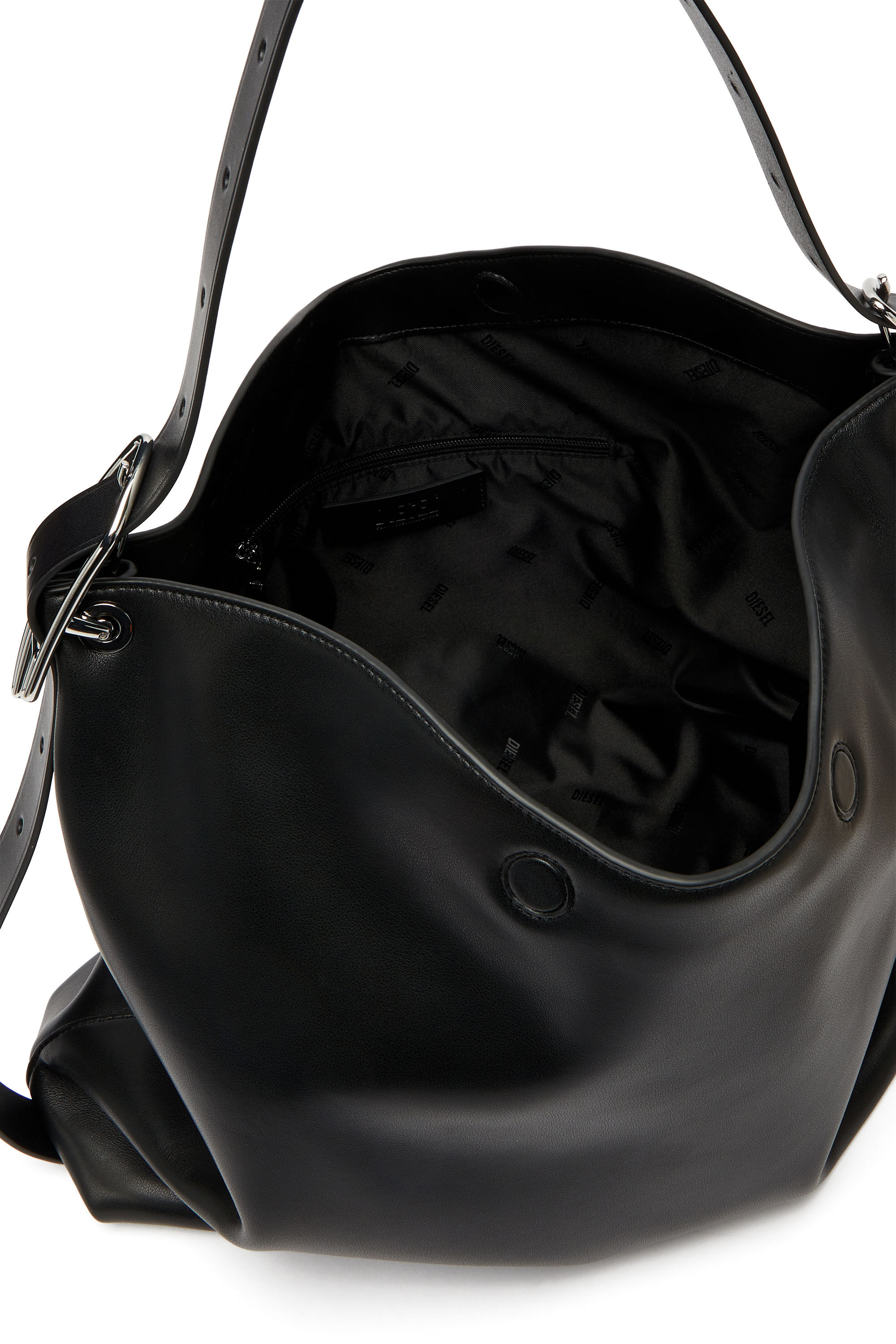 Diesel - D-LINE HOBO, D-Line-Borsa hobo in pelle Donna in Nero - 4