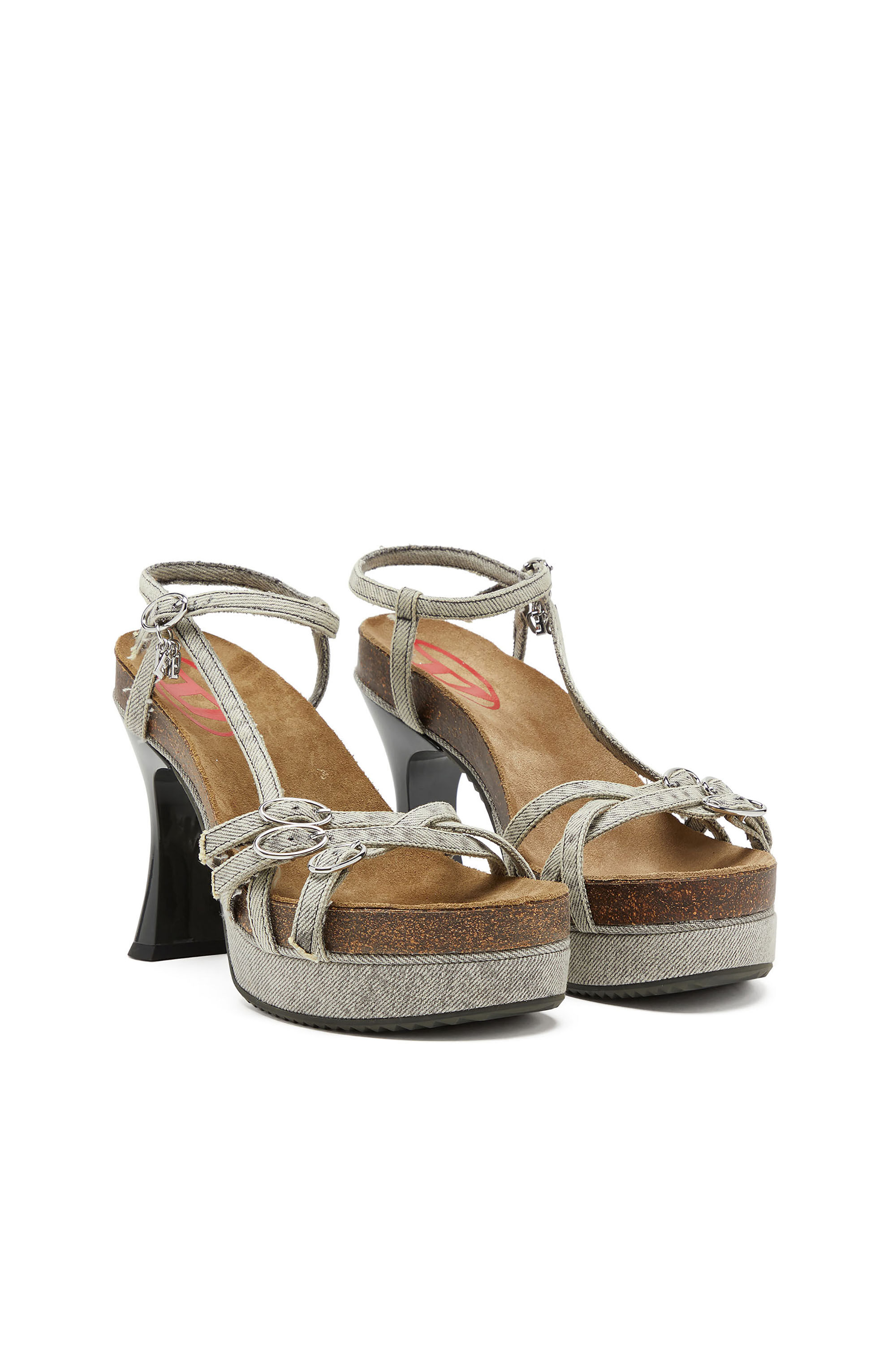Diesel - D-WOODSTOCK 105 SANDAL, D-Woodstock-Sandales à plateforme à brides en denim Femme in Gris - 3