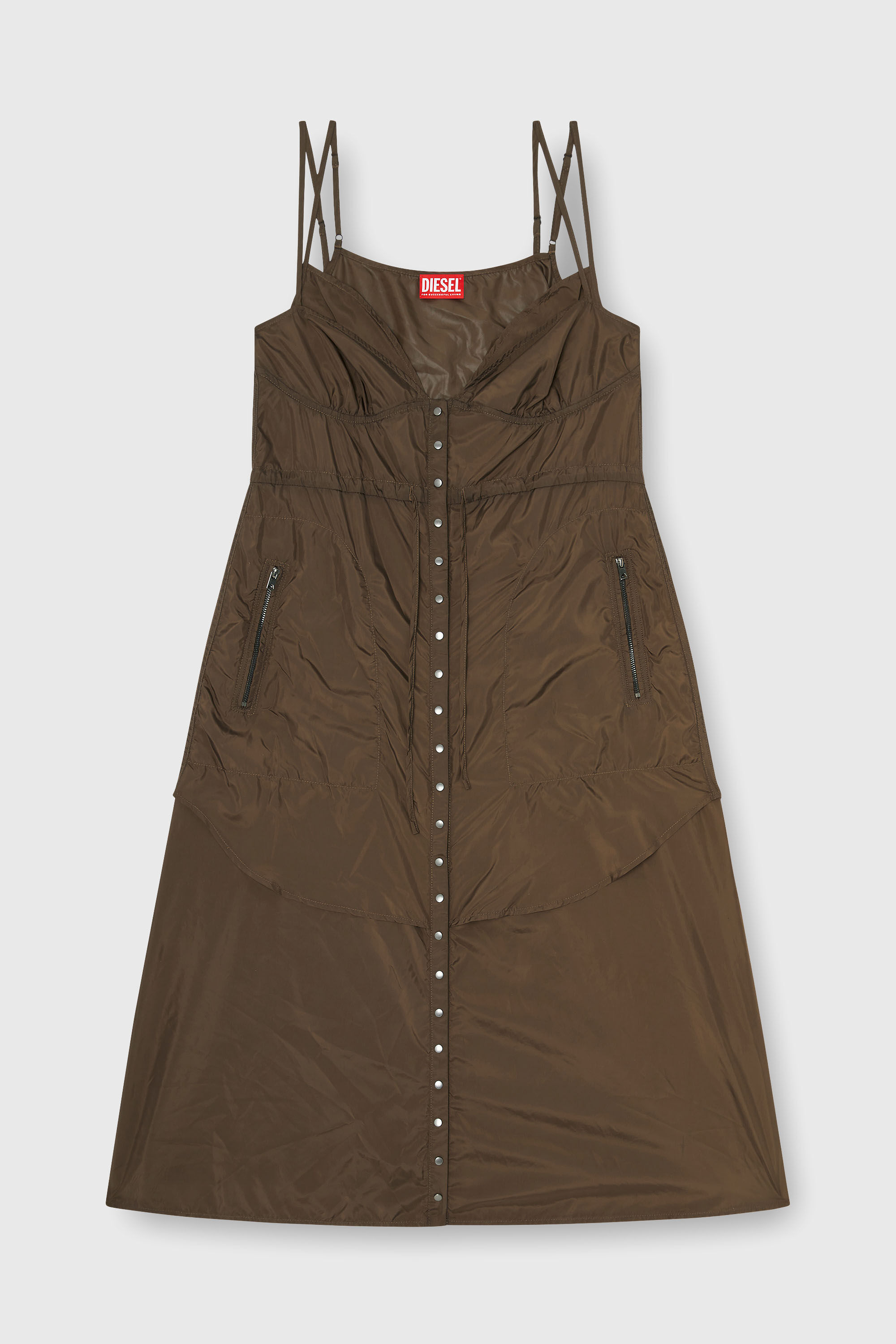 Diesel - D-OROTEA-T1, Robe en nylon l&eacute;ger &agrave; effet superpos&eacute; Femme in Marron - 2