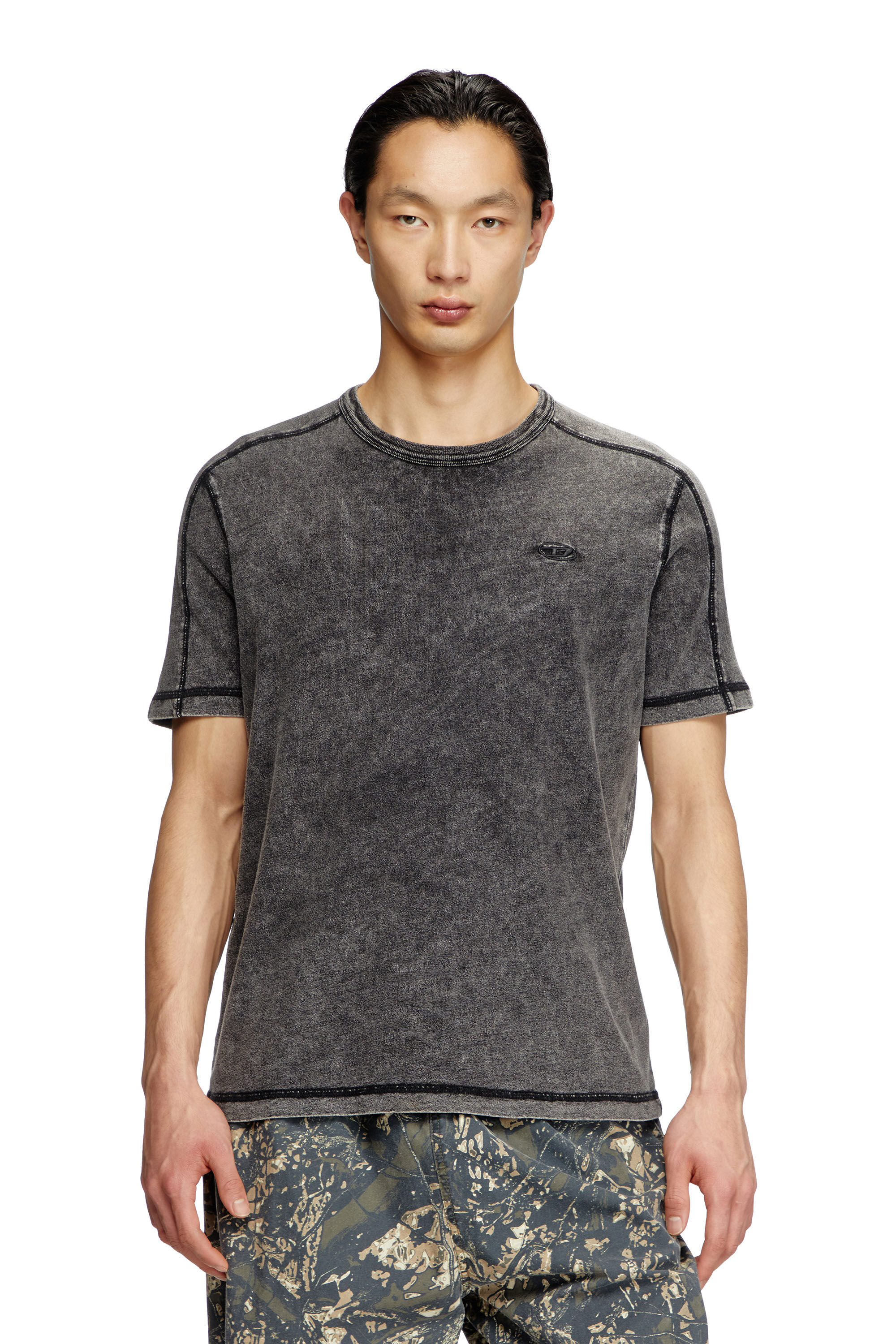 Diesel - T-ADJIND, T-shirt in jersey effetto denim Uomo in Nero - 3