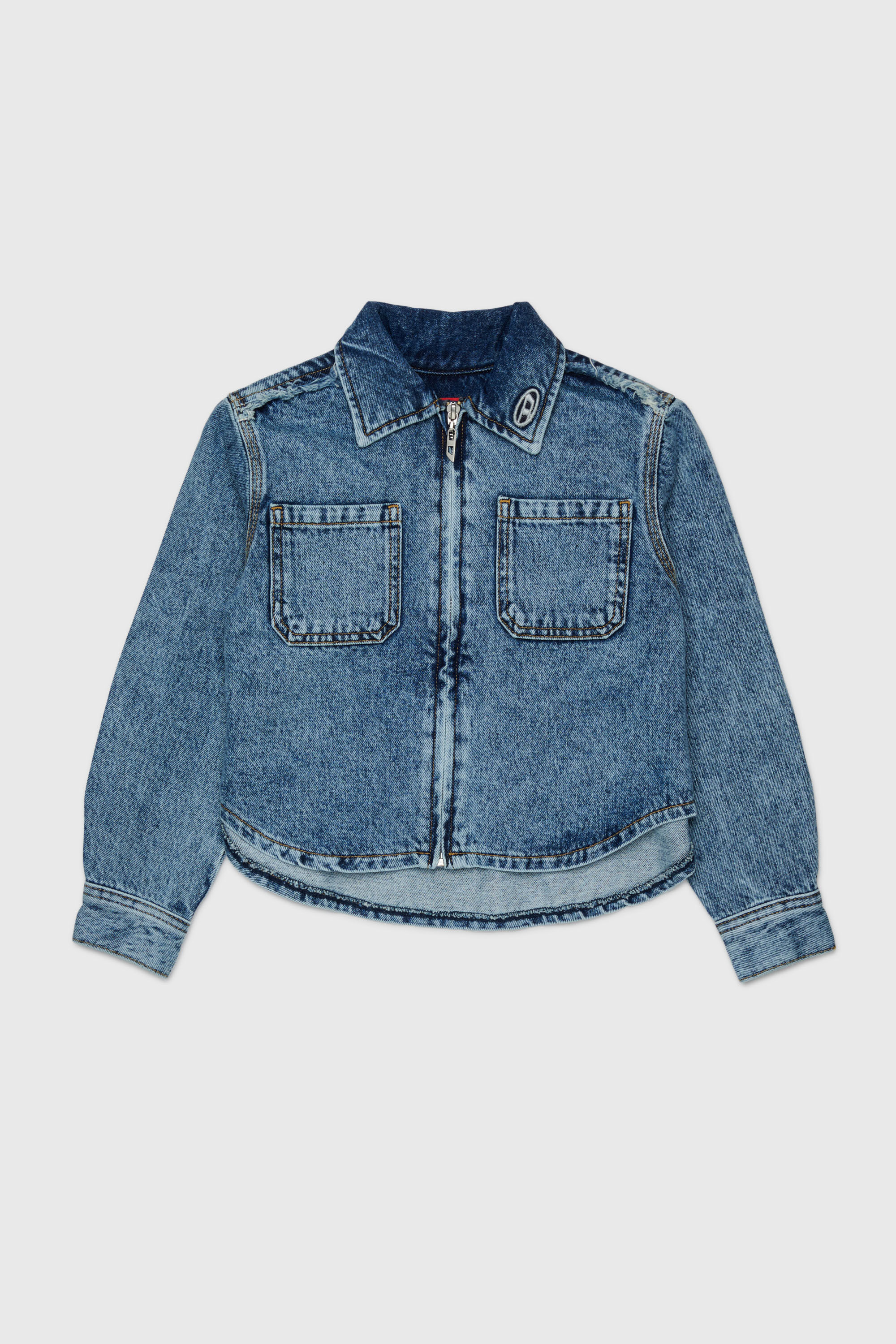 Diesel - CELKA, Damen Jeanshemd mit Rei&szlig;verschluss und ausgefranstem Detail in Mittelblau - 1