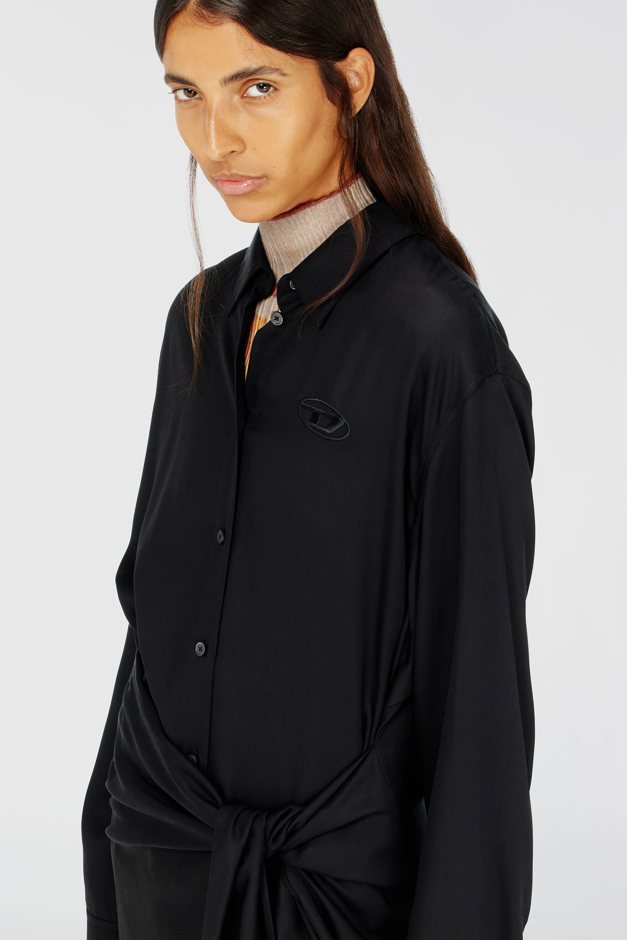 Diesel - D-ILETTA-S1, Damen Midikleid mit verdrehtem Detail in Schwarz - 5