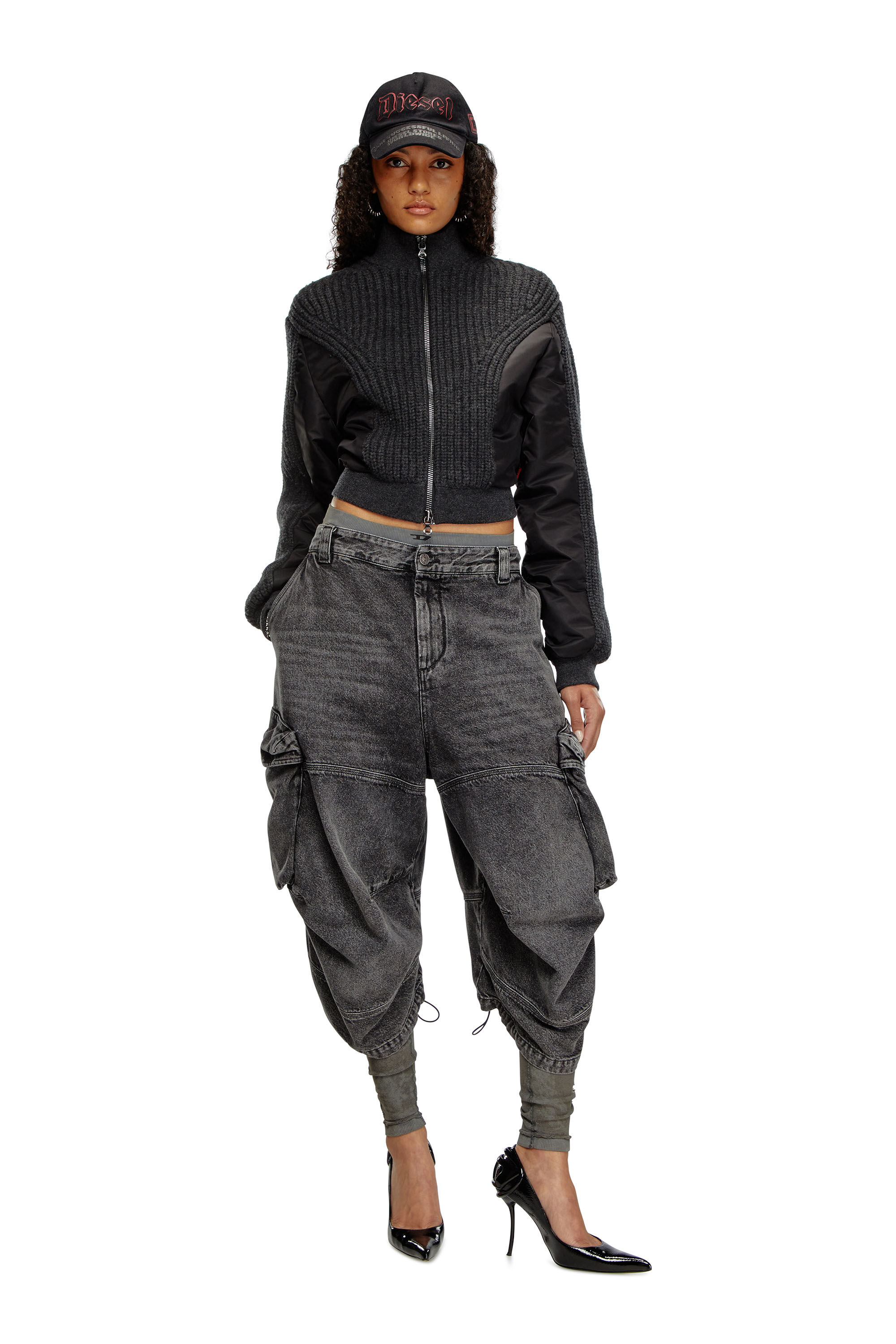 Diesel - M-ODENA, Femme Veste en maille de laine et nylon matelassé in Noir - Image 1