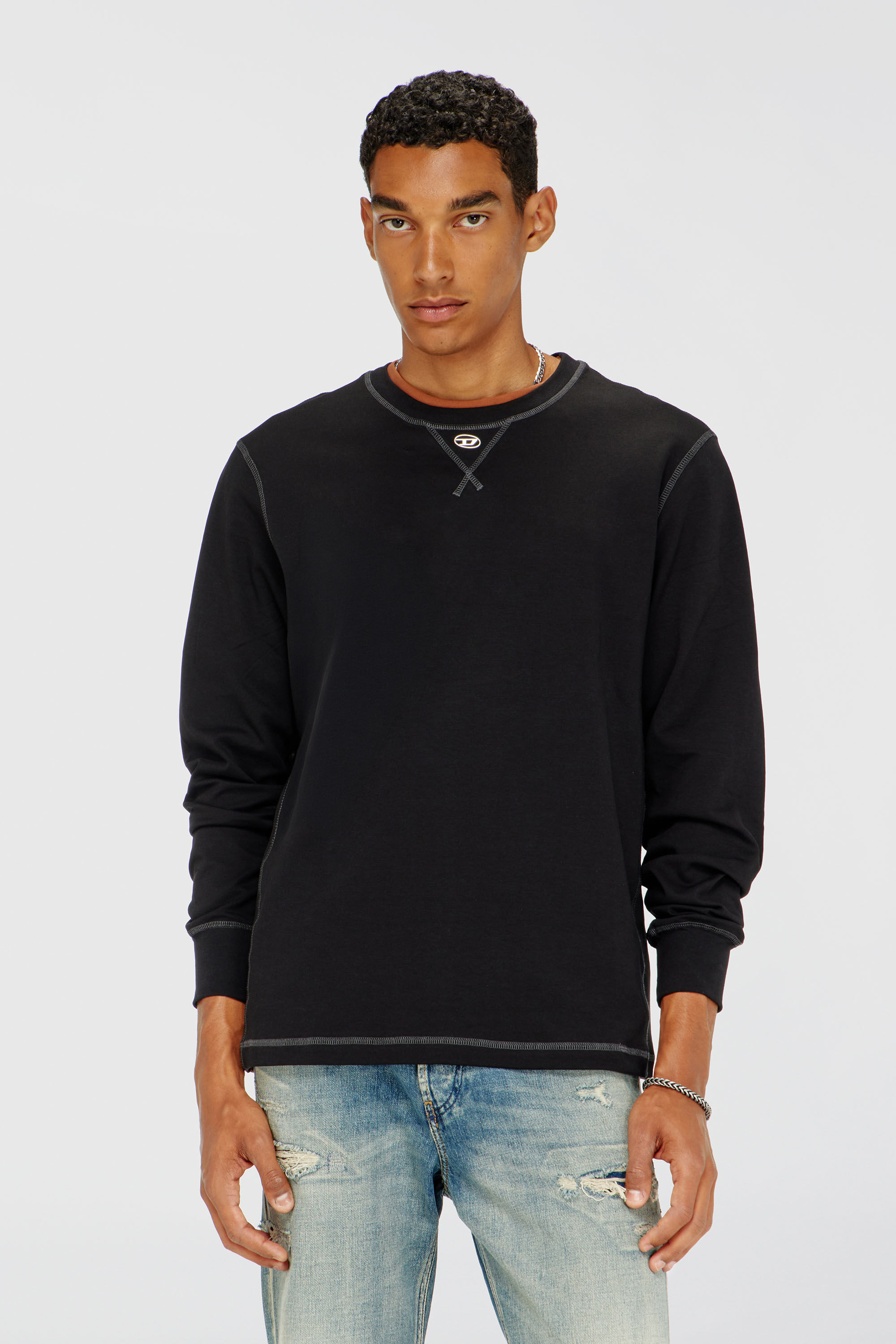 Diesel - T-MADJUST-LS-TR, T-shirt &agrave; manches longues en coton avec Oval D Homme in Gris - 3