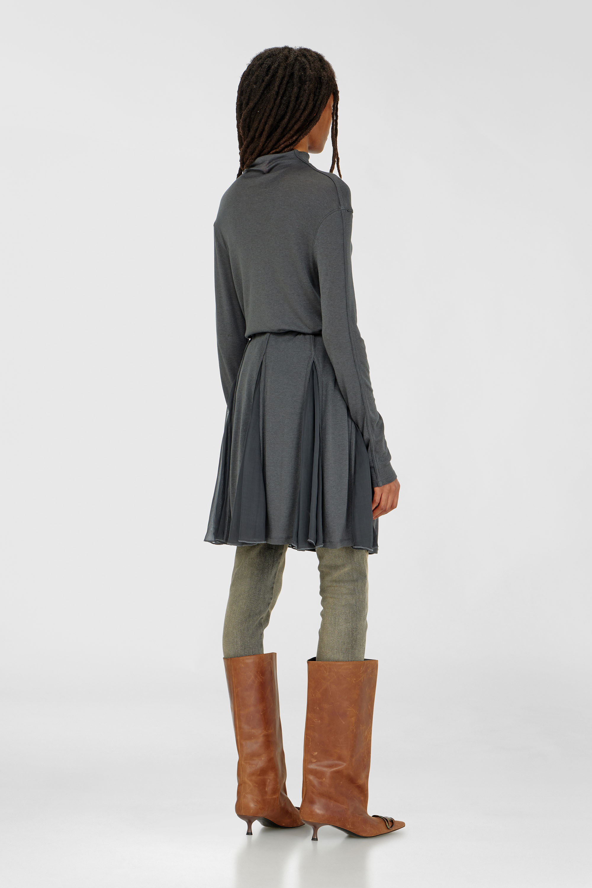 Diesel - D-REI, Abito mini a collo alto in jersey e chiffon Donna in Grigio - 4