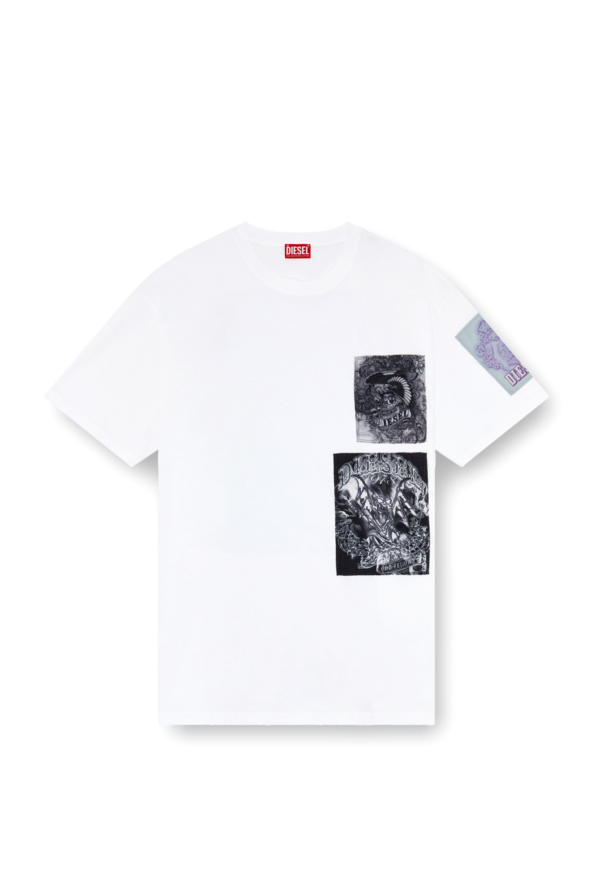 Diesel - T-BOXT-SLITS-Q10, Homme T-shirt avec empiècements imprimés coupés brut in Blanc - Image 2
