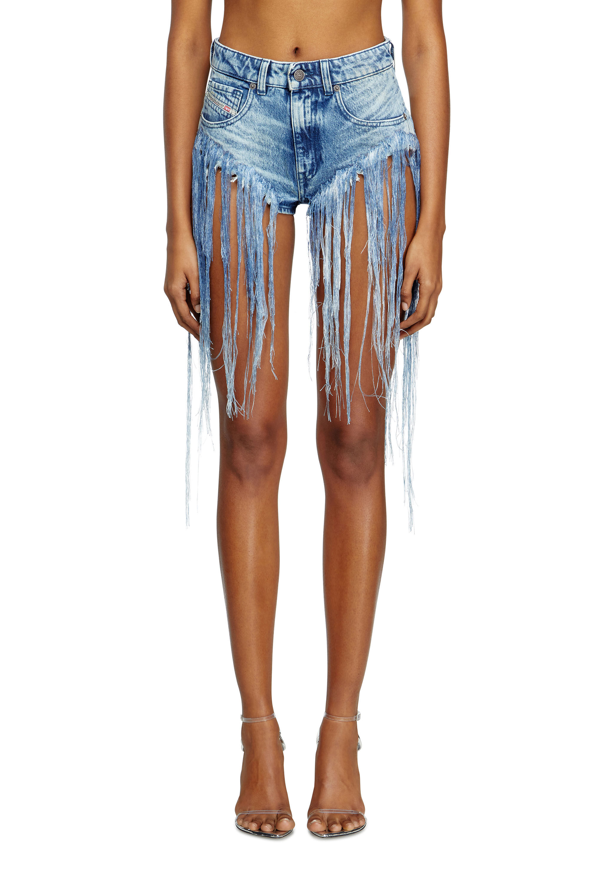 Diesel - DE-JIZZ-FSG, Short en denim effiloché à effet vieilli Femme in Bleu - 3