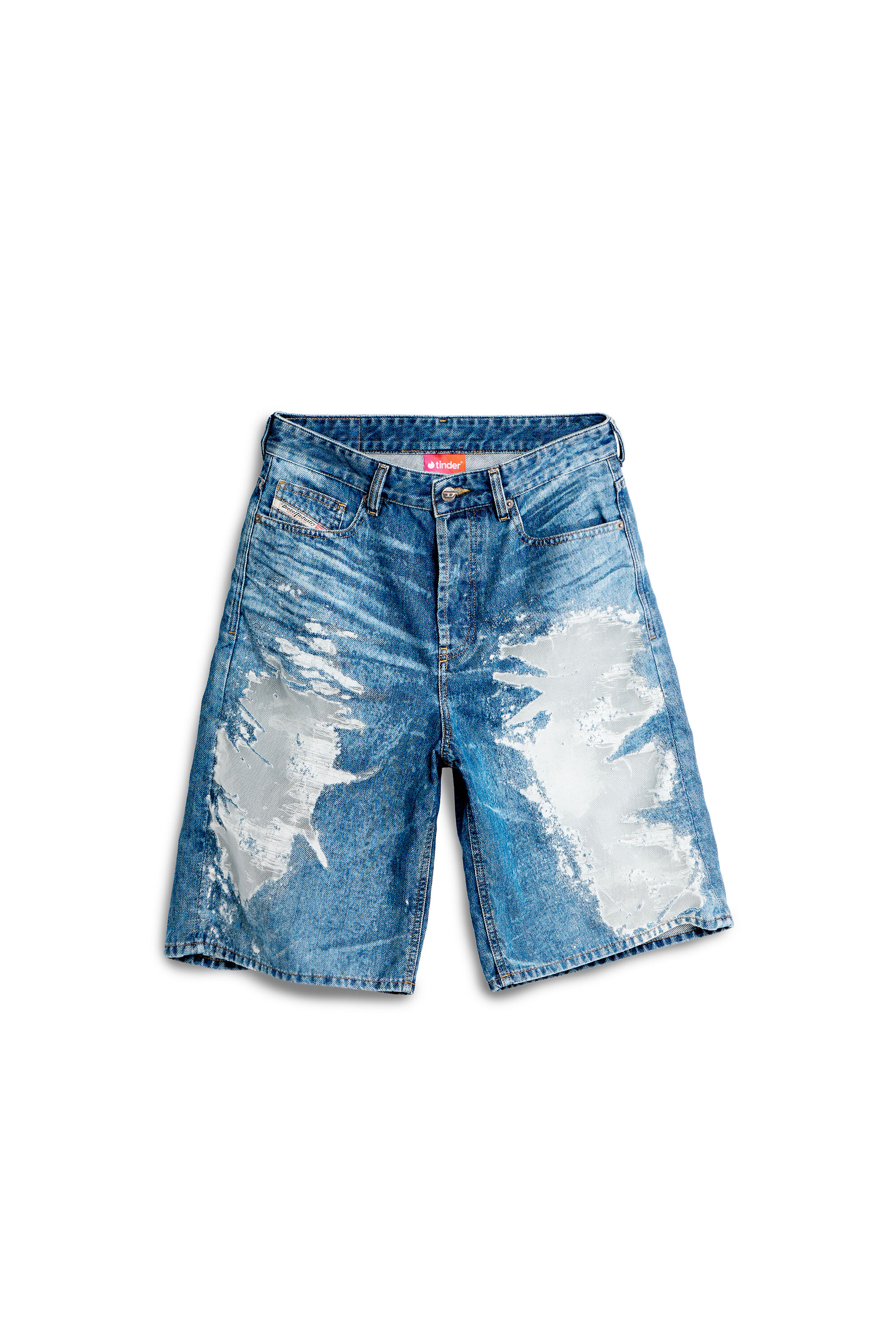 Diesel - PR-DE-SIRE-SHORT, Unisex Shorts aus devor&eacute;-denim in Mittelblau - 2