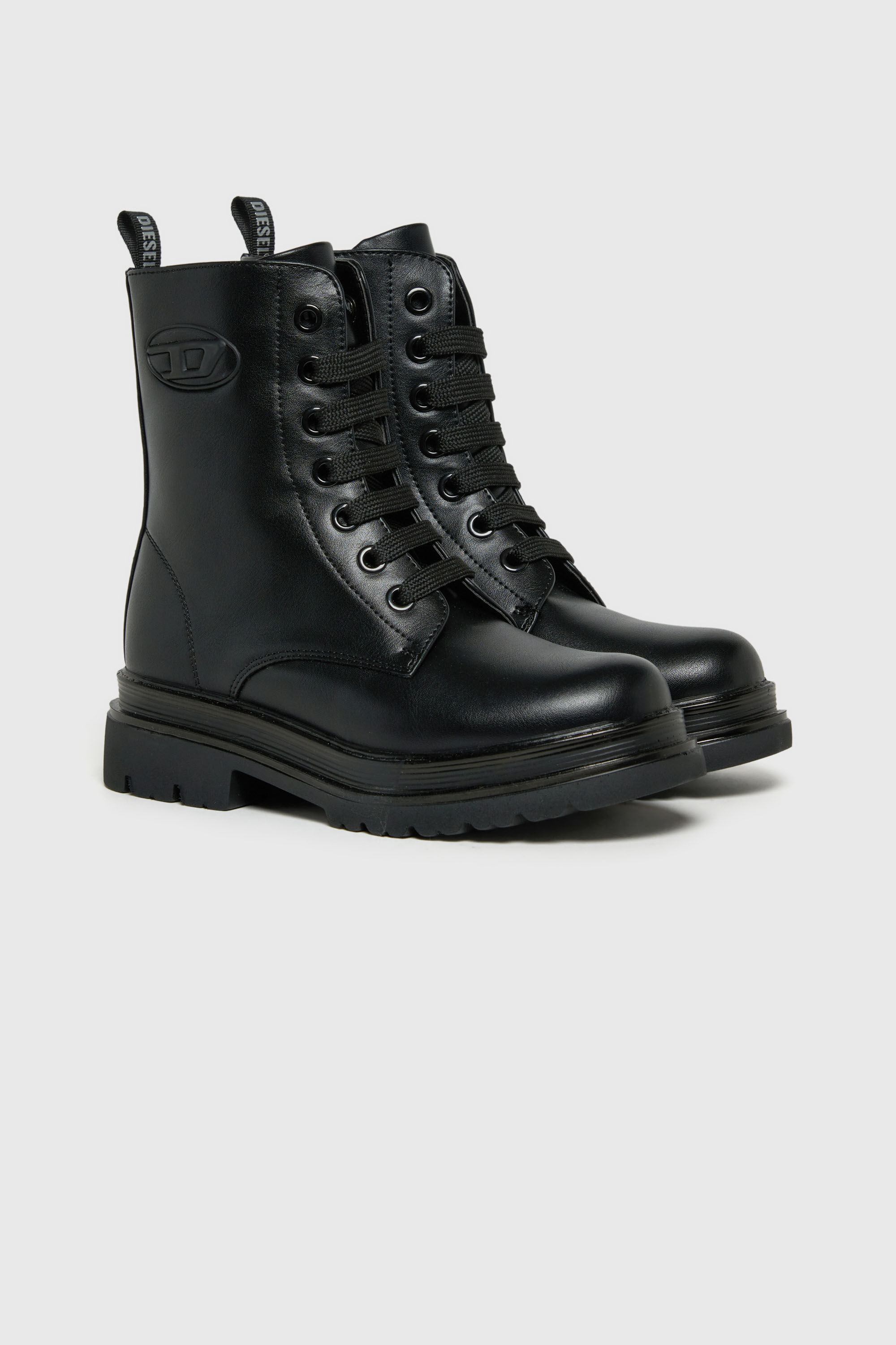 Diesel - D-ANFISTR-PU, Unisex's D-Anfistr- Combat boots with embossed Oval D logo in Black - 2