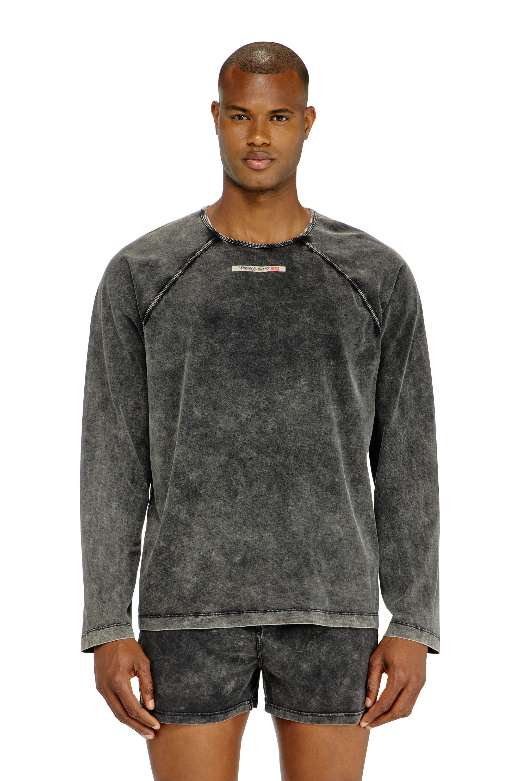 Diesel - BRYAN-DNM, Maglia in cotone con patch logo Uomo in Grigio - 2