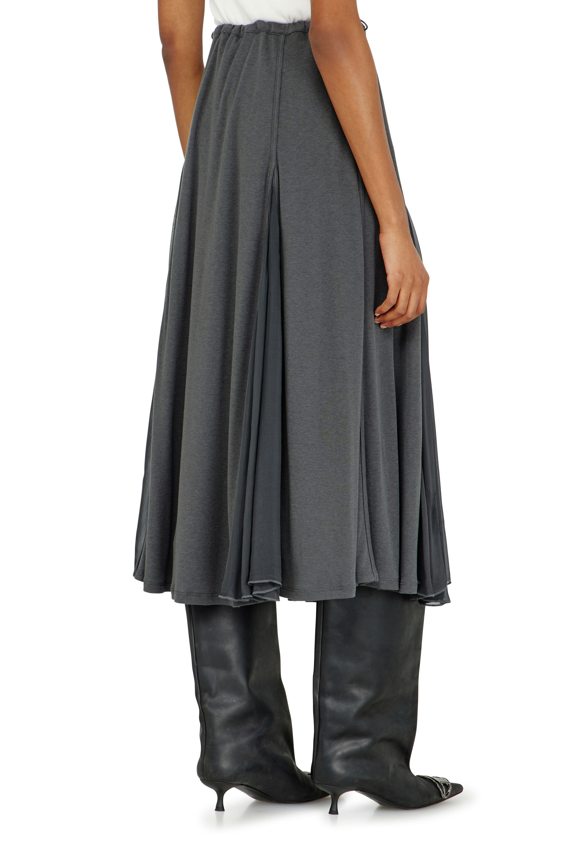 Diesel - O-LONGREI, Jupe midi en jersey c&ocirc;tel&eacute; et chiffon Femme in ToBeDefined - 4