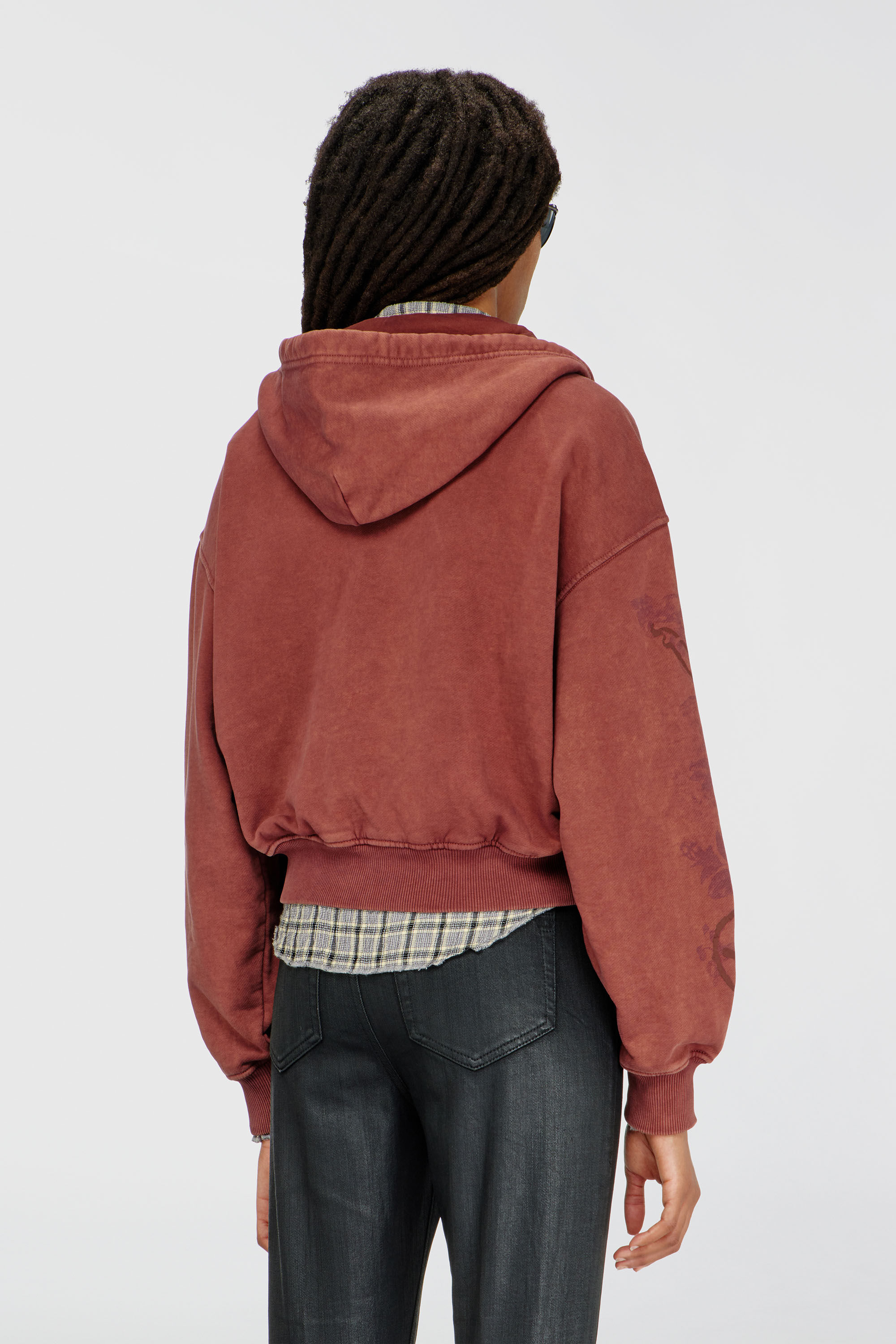 Diesel - F-ELYCY, Sweat &agrave; capuche zipp&eacute; avec logo floral en relief Femme in Rouge - 4