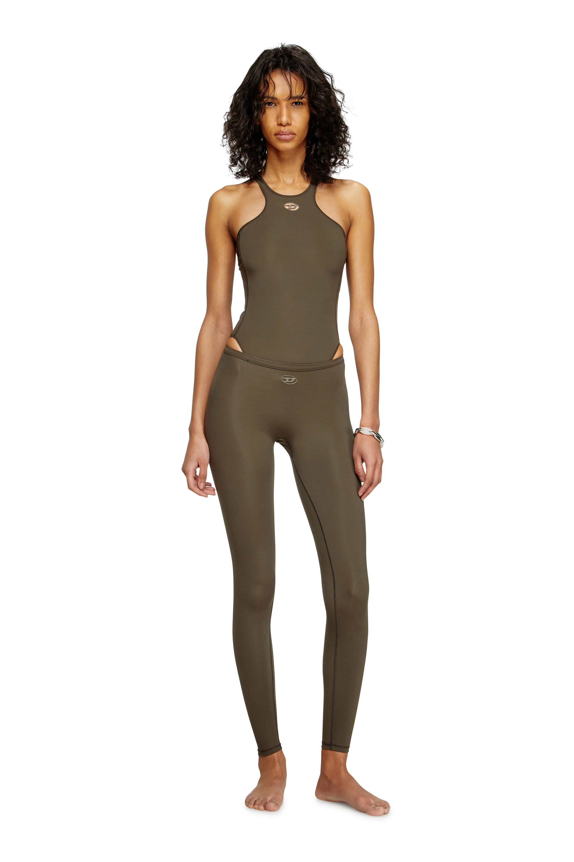 Diesel - MINA-UTLT, Legging en nylon stretch Femme in Marron - 1
