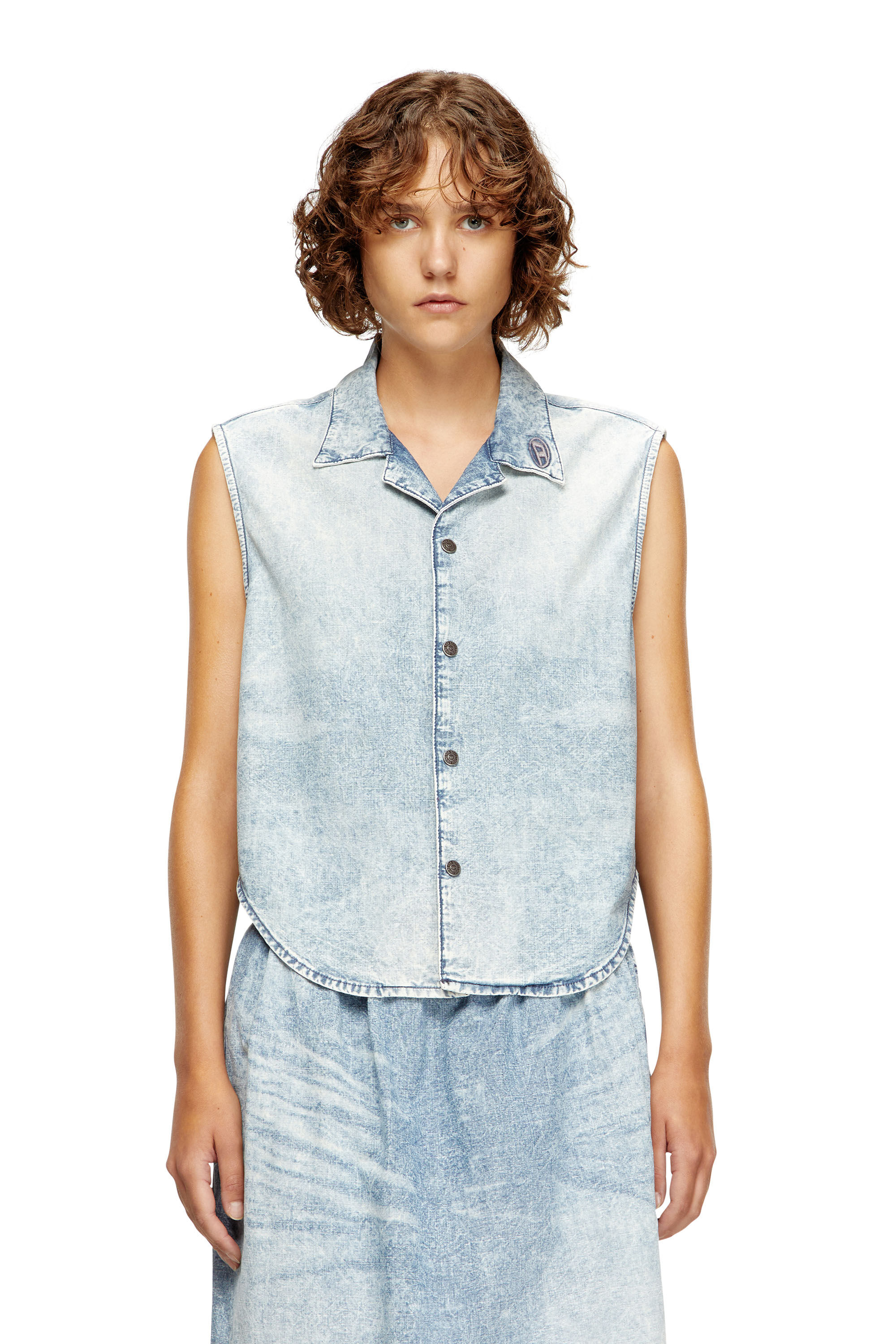 Diesel - DE-NABI-S, Haut sans manches en denim marbré Femme in Bleu - 3