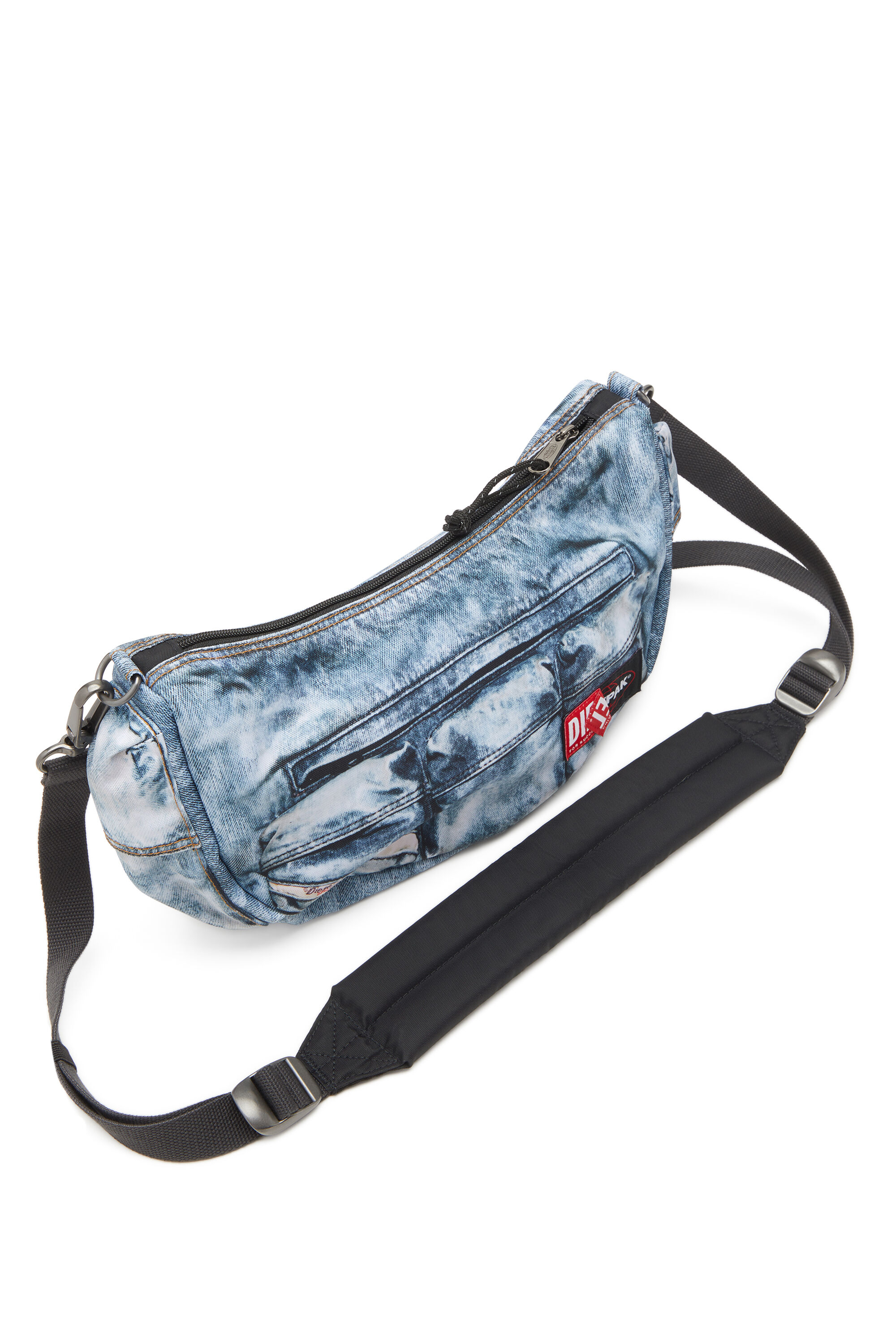 Diesel - DIESEL SHOULDER BAG, Sac à poches multiples en denim trompe-l'œil Mixte in Bleu - 6