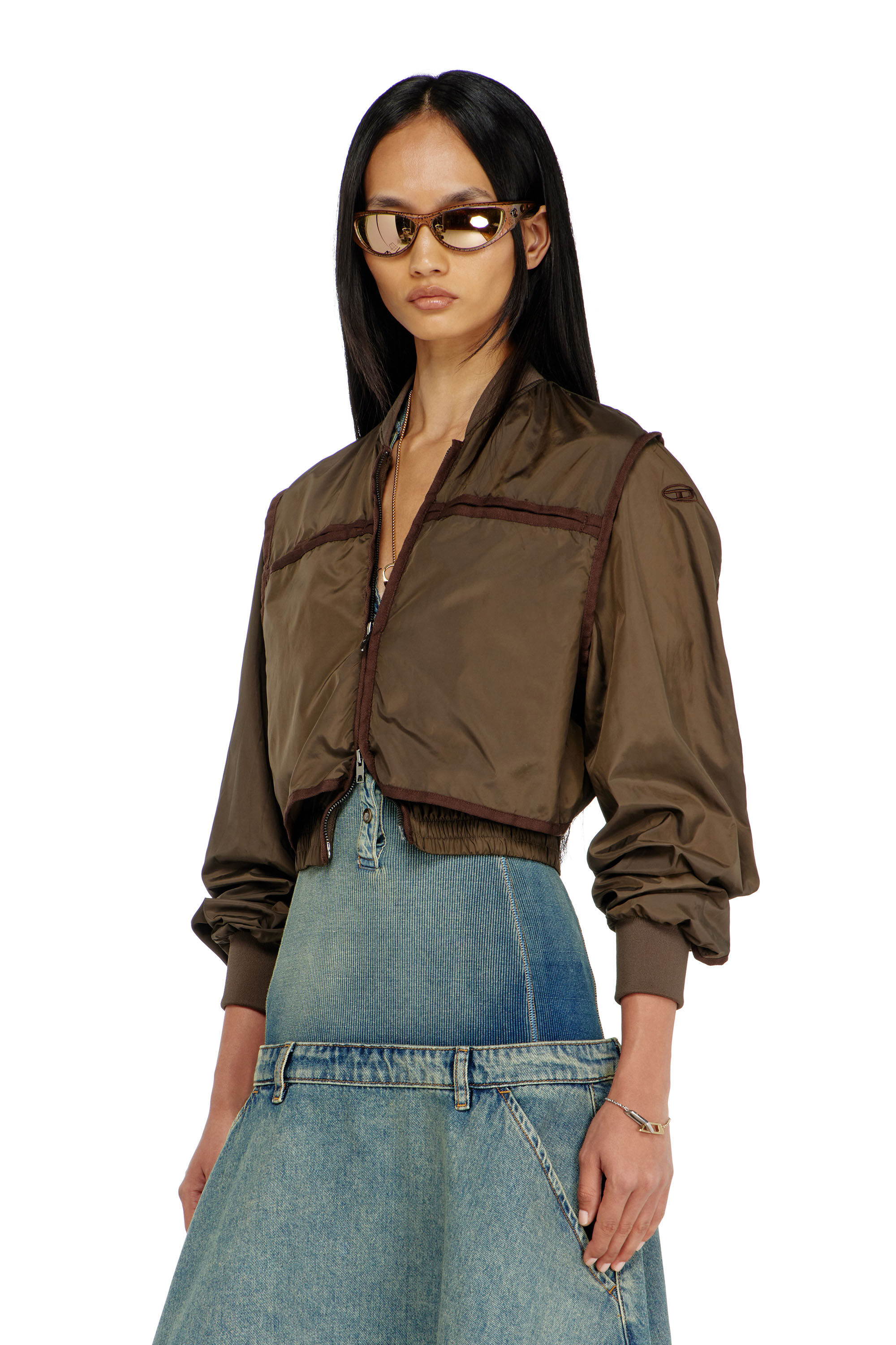 Diesel - G-OTHAM, Giacca in nylon con nastrature tono su tono Donna in Marrone - 3